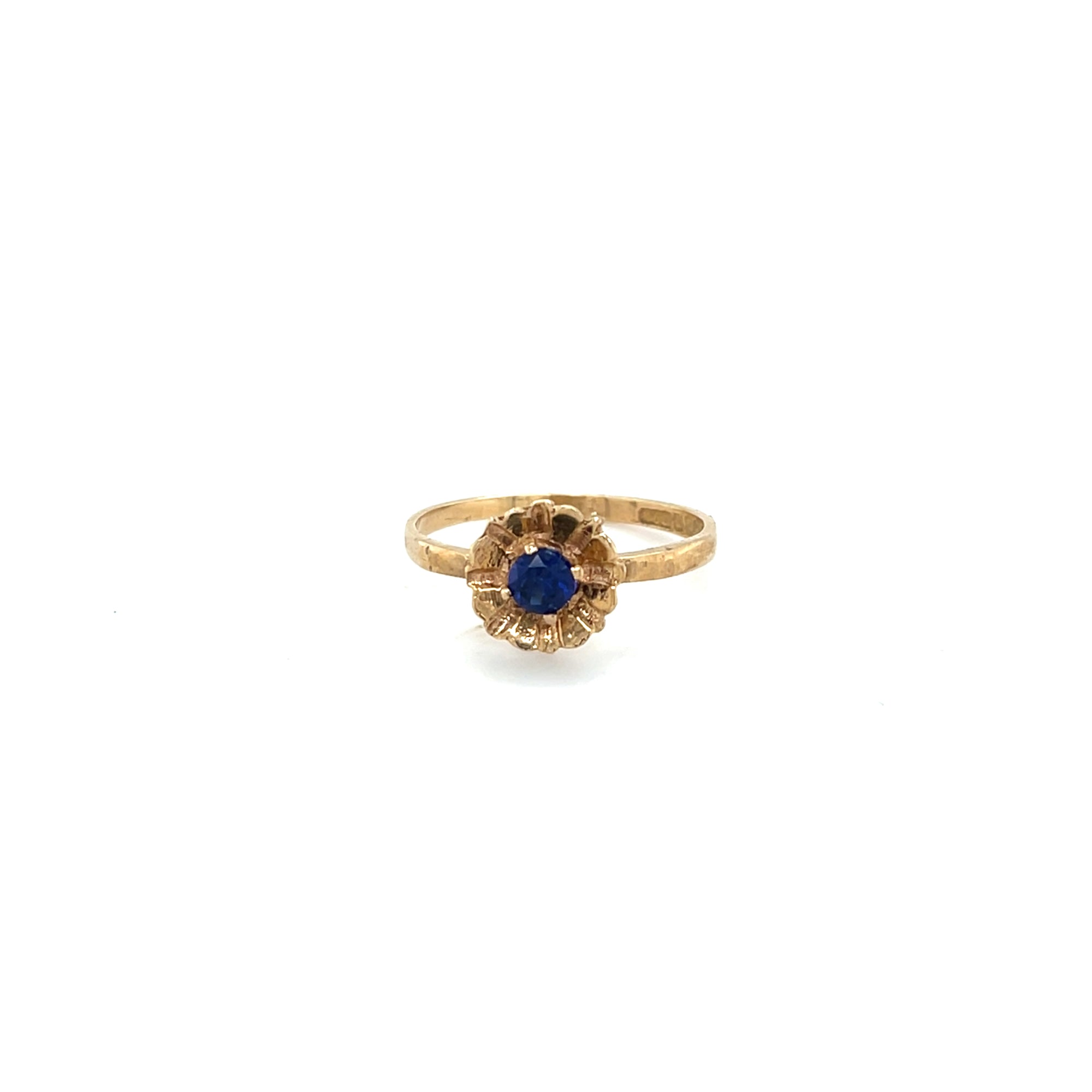 9kt Gold Flower Style Ring with Blue Stone