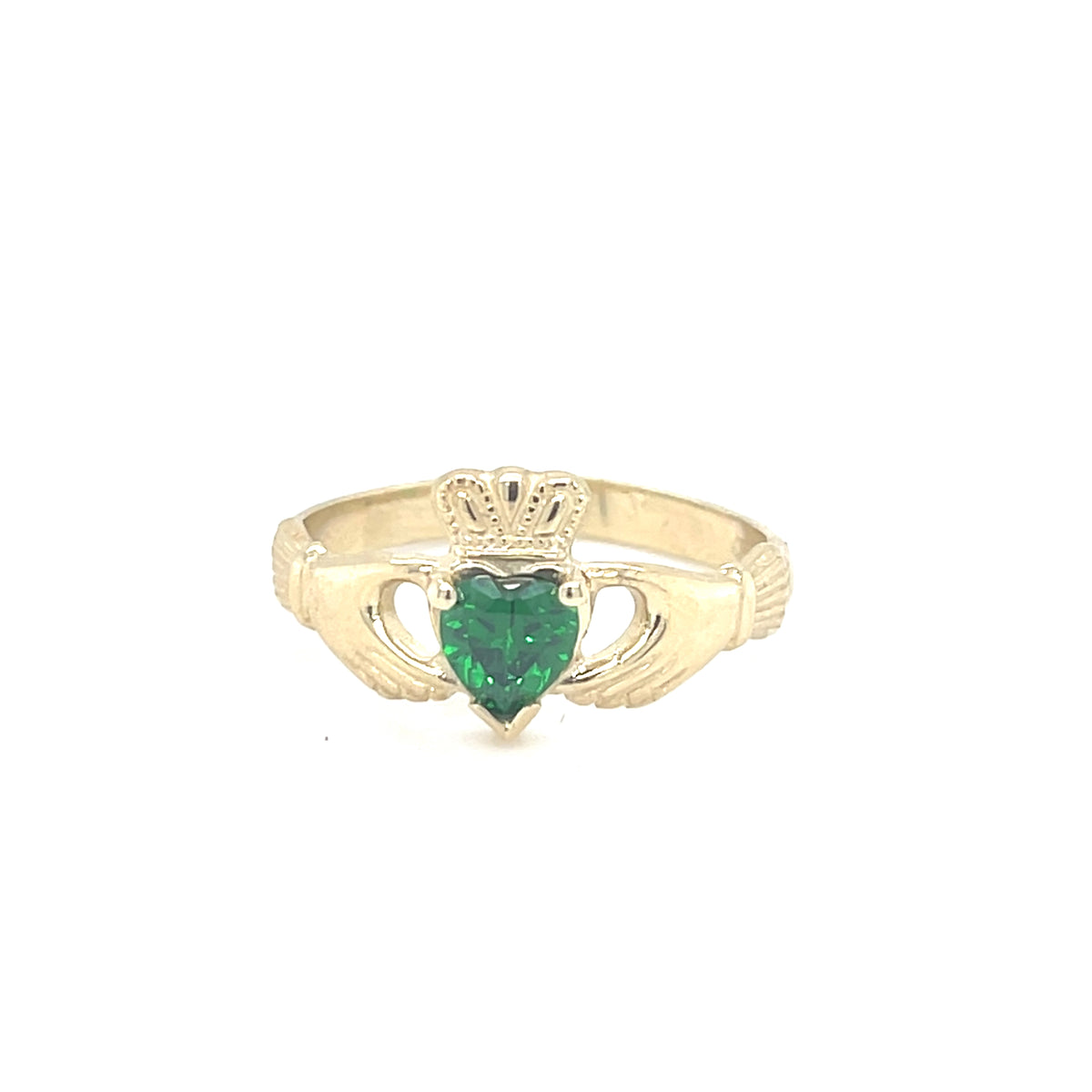 9kt Gold Claddagh Ring with Green Stone