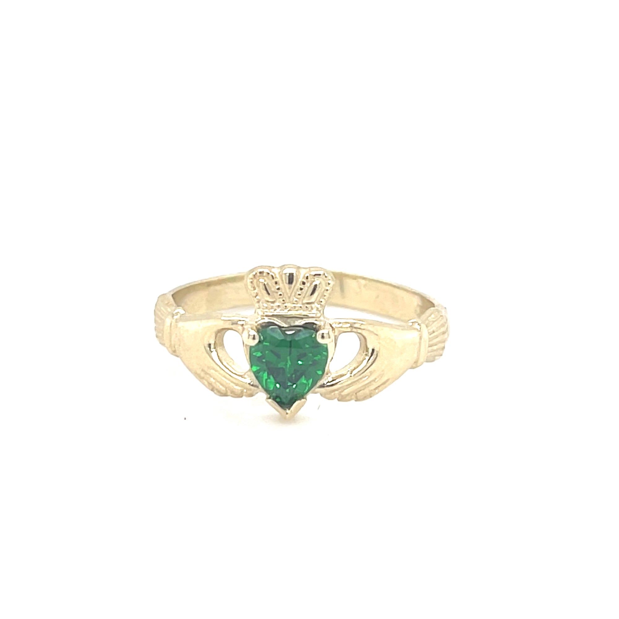 9kt Gold Claddagh Ring with Green Stone