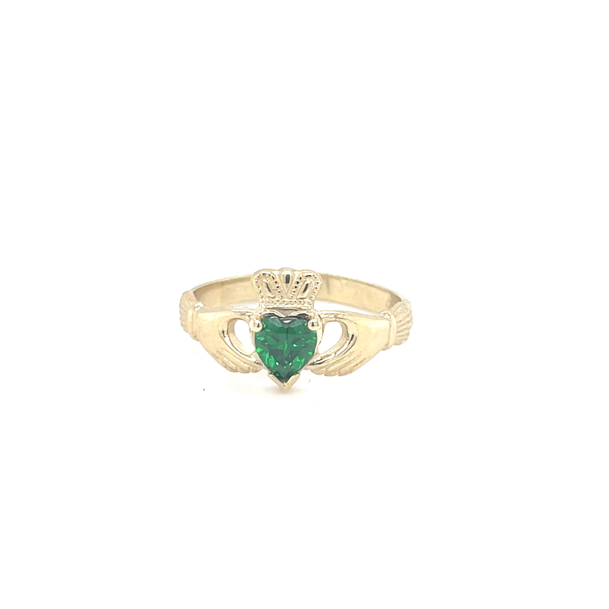 9kt Gold Claddagh Ring with Green Stone
