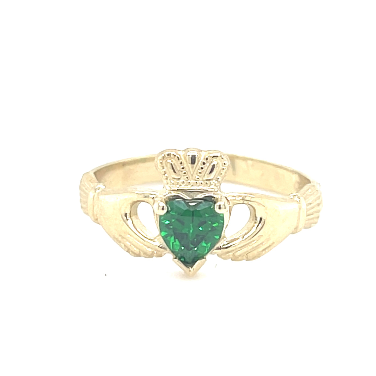9kt Gold Claddagh Ring with Green Stone