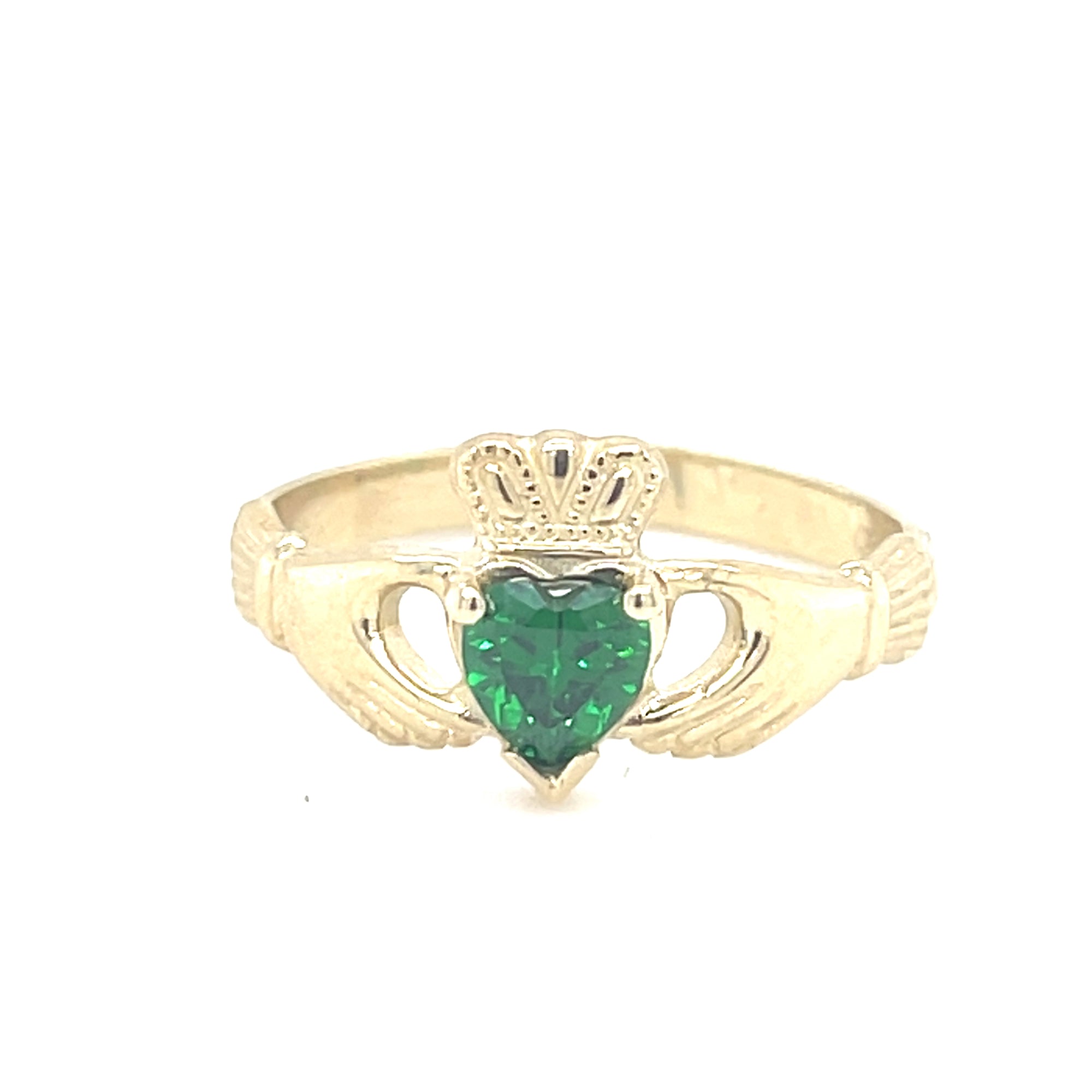 9kt Gold Claddagh Ring with Green Stone