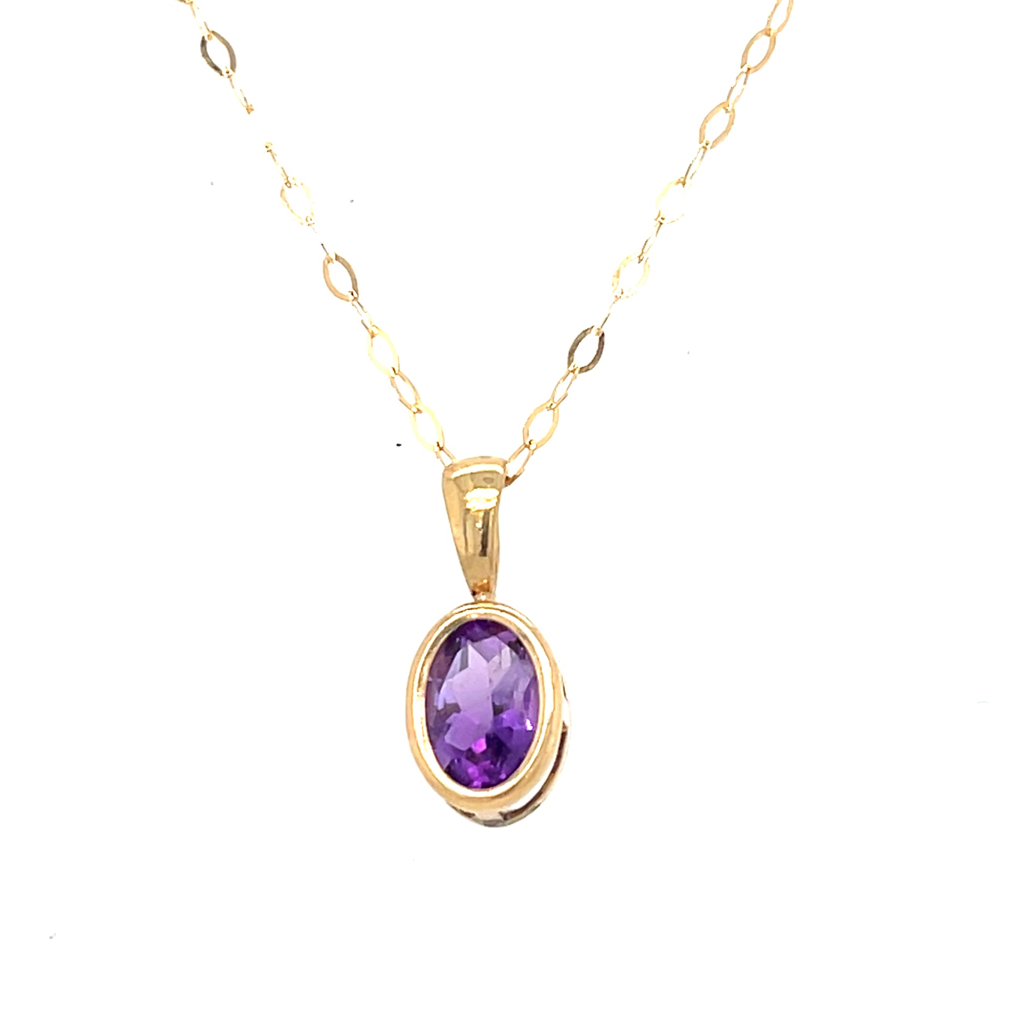 9kt Gold Small Oval Amethyst Coloured Pendant