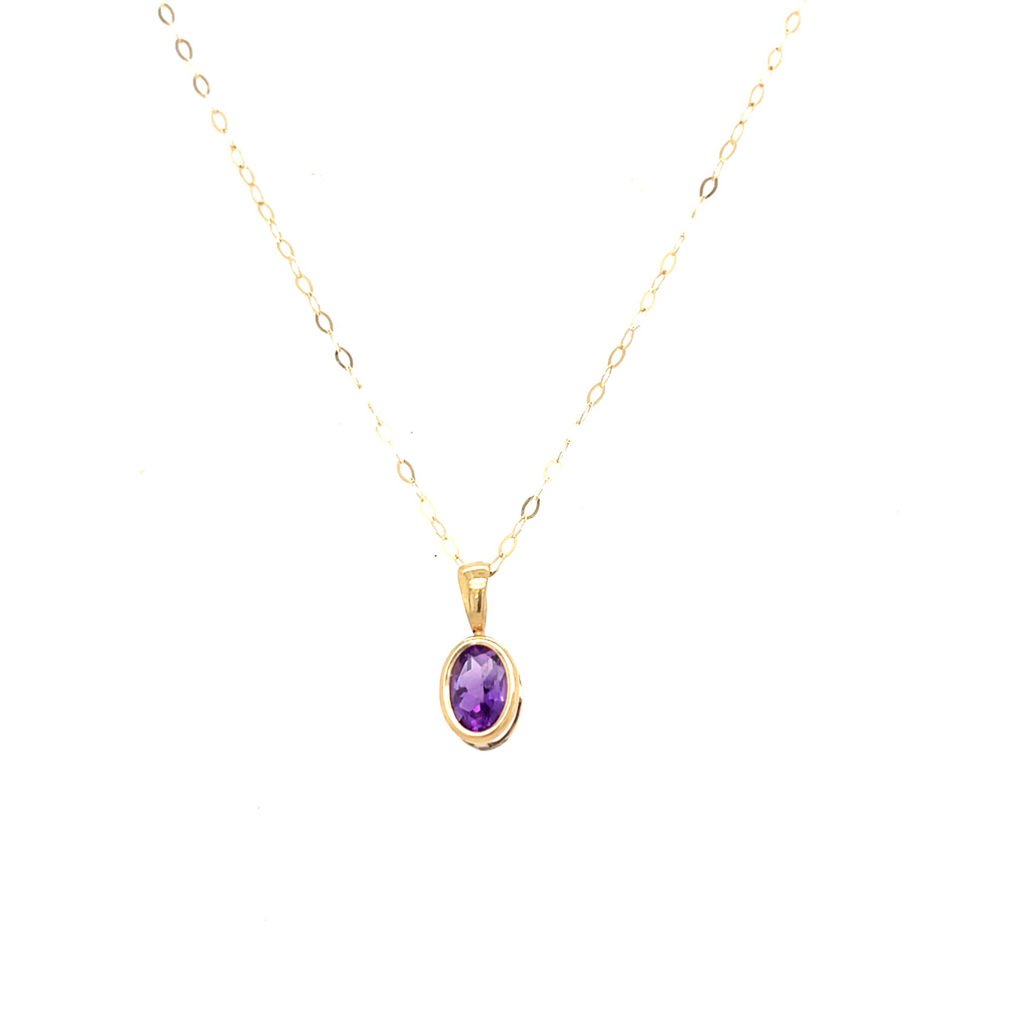 9kt Gold Small Oval Amethyst Coloured Pendant