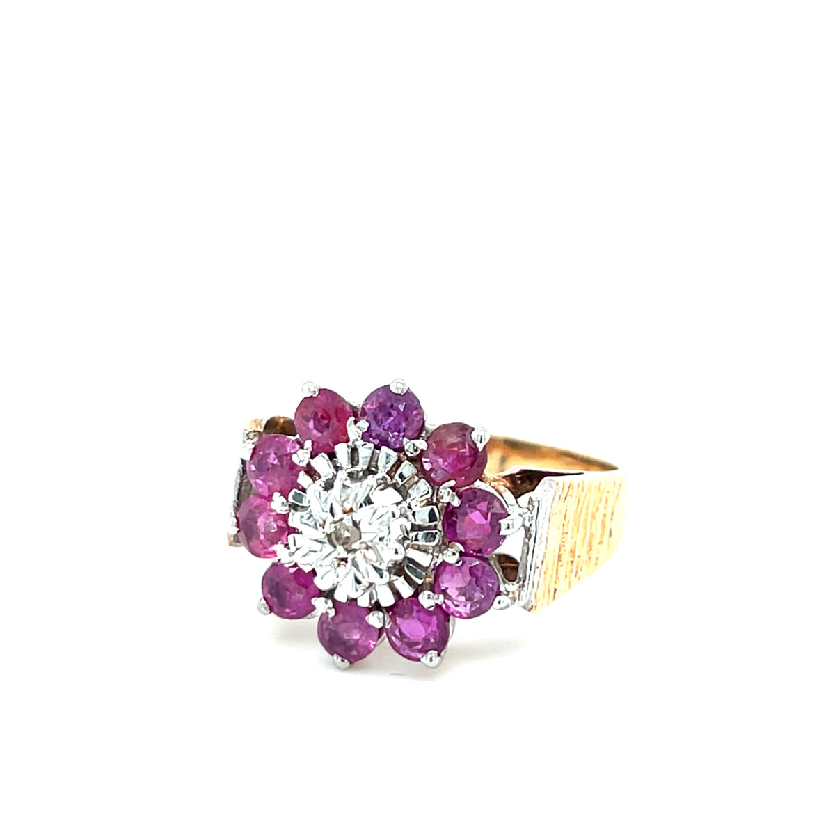 Vintage 9kt Gold Ruby &amp; Diamond Cluster Ring