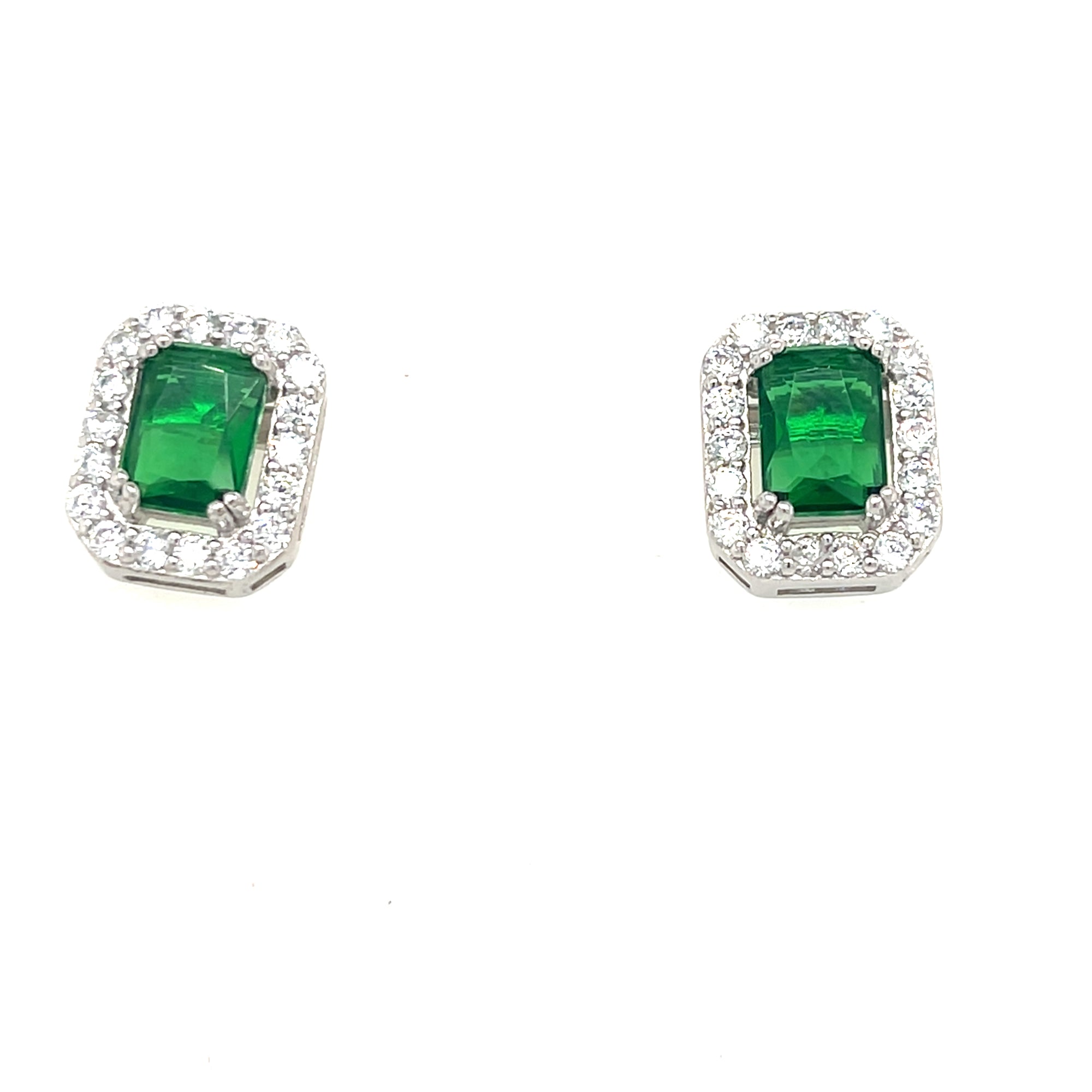 Sterling Silver Green Square Cluster Earrings