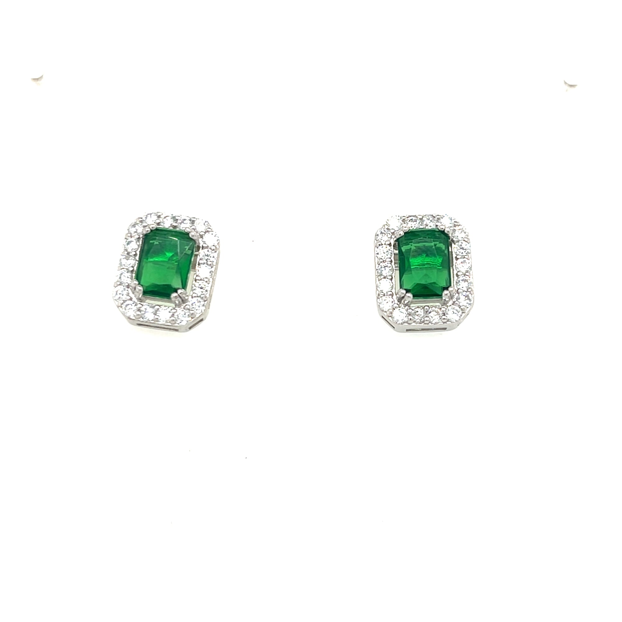 Sterling Silver Green Square Cluster Earrings