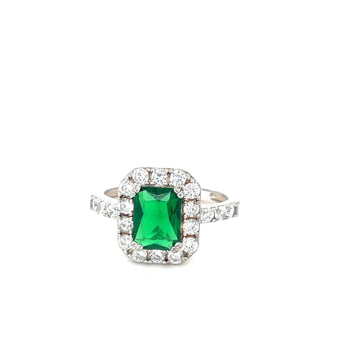 Sterling silver square green cluster ring