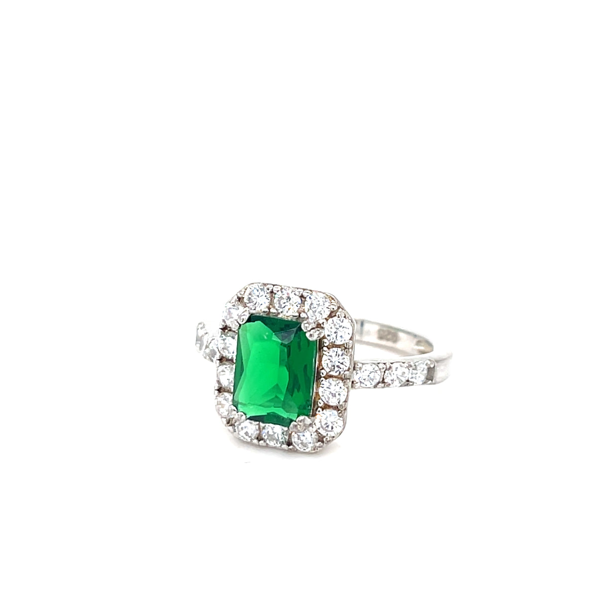 Sterling silver square green cluster ring