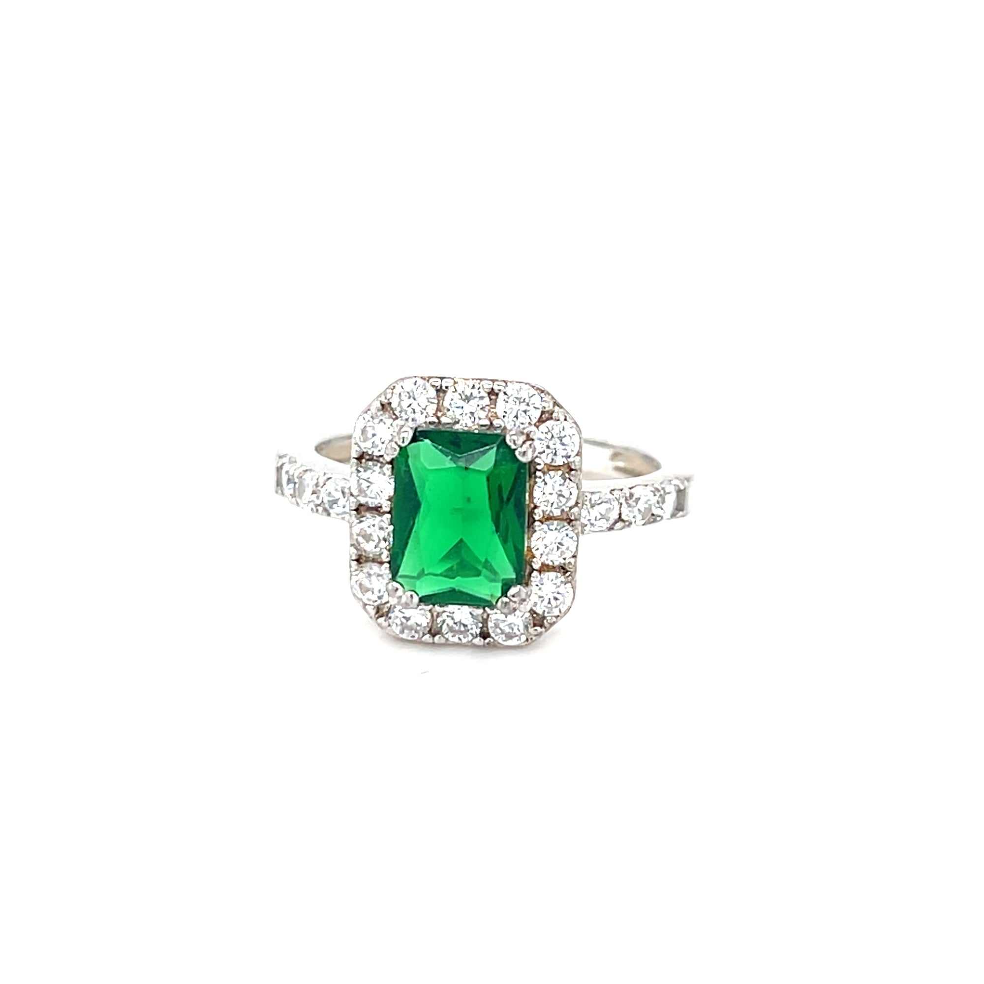 Sterling silver square green cluster ring