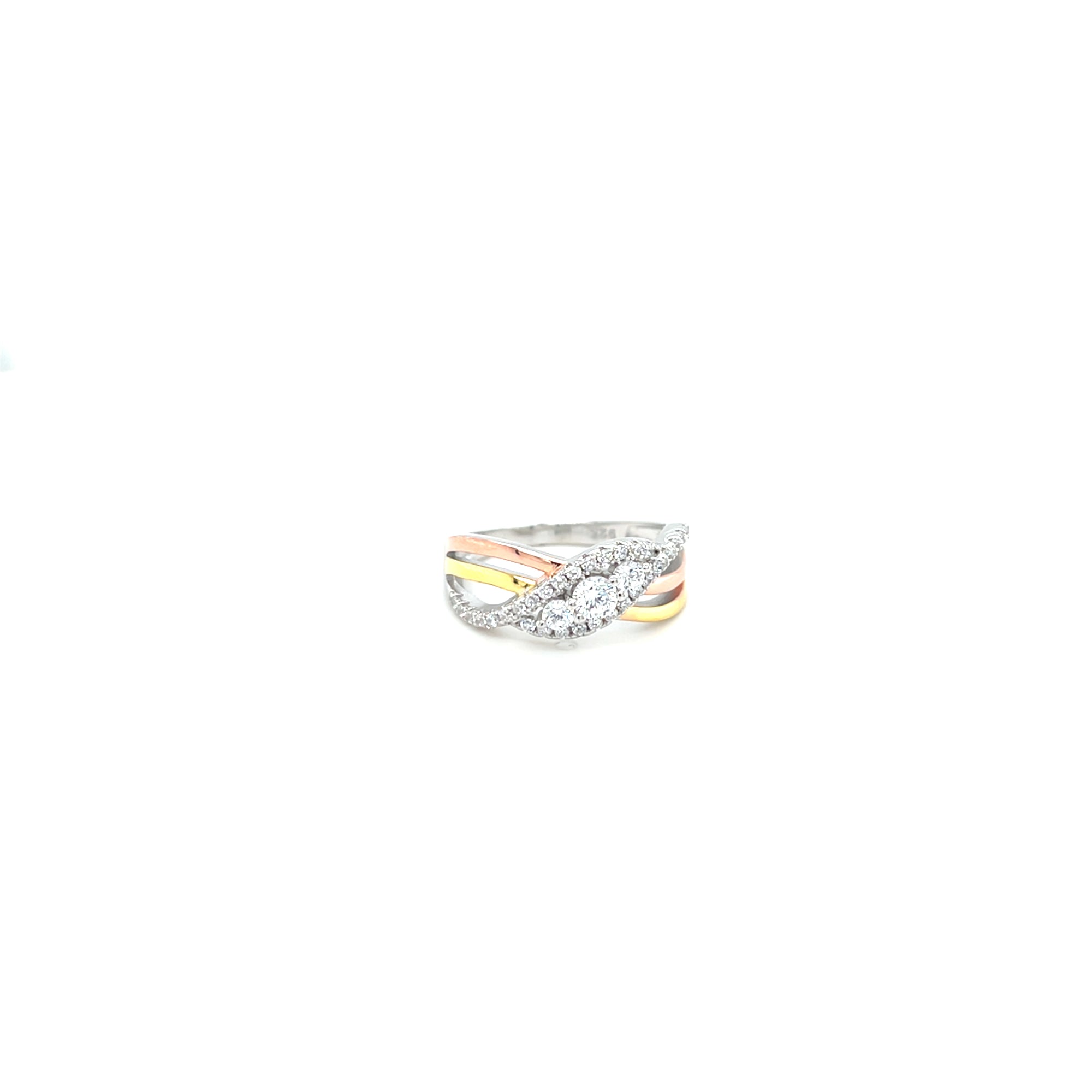 Sterlng silver three tone crossover ring