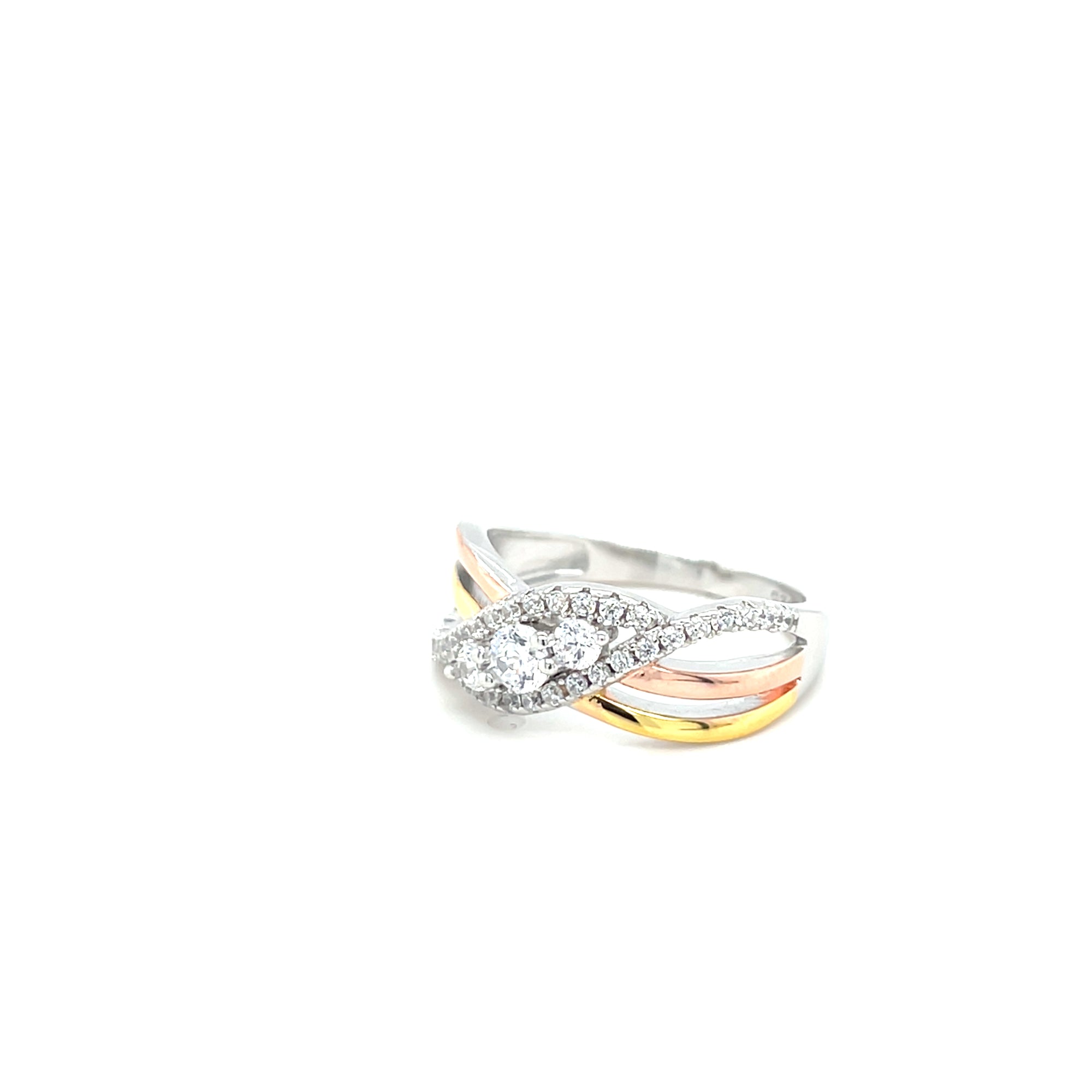 Sterlng silver three tone crossover ring