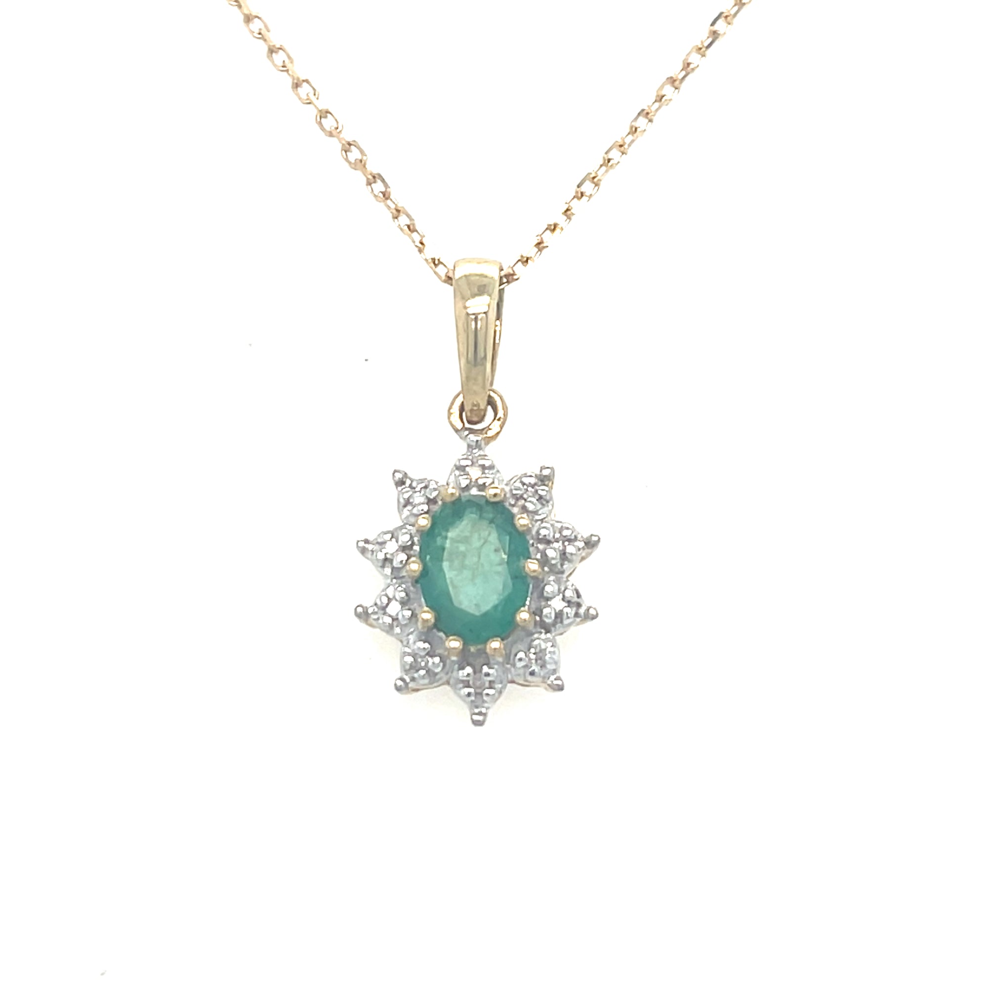 9kt Gold Emerald &amp; Diamond Necklace