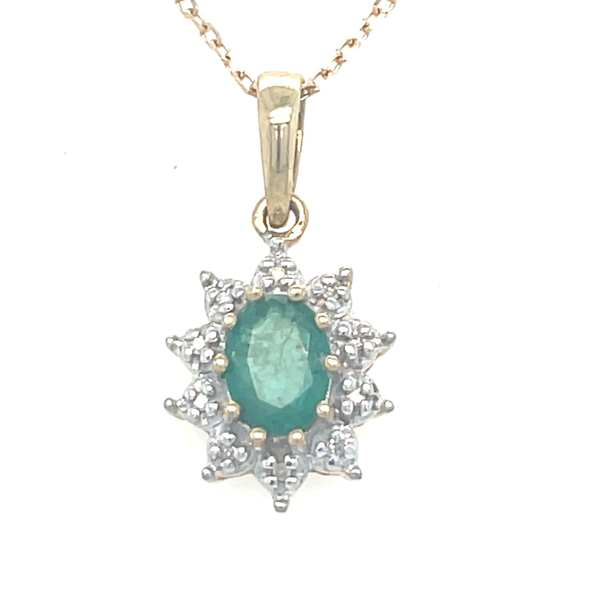 9kt Gold Emerald &amp; Diamond Necklace