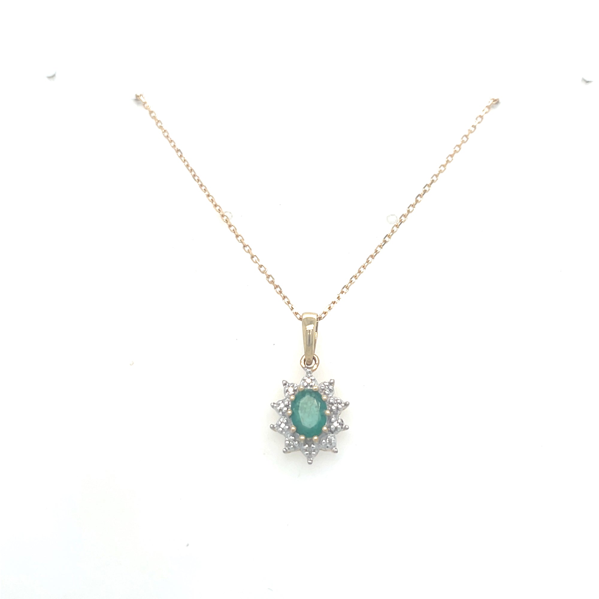 9kt Gold Emerald &amp; Diamond Necklace