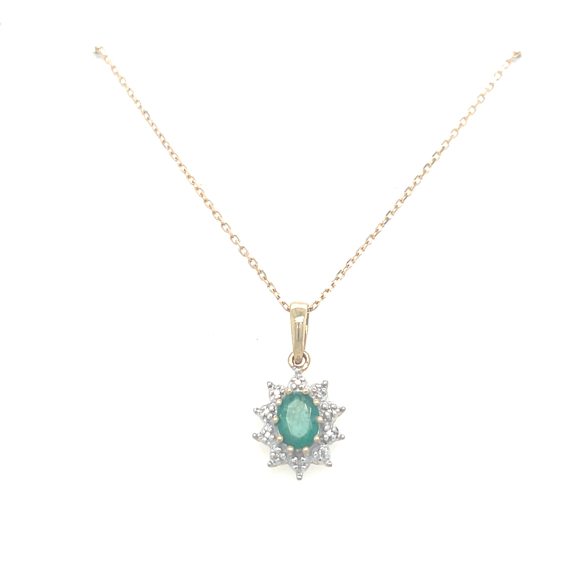9kt Gold Emerald &amp; Diamond Necklace