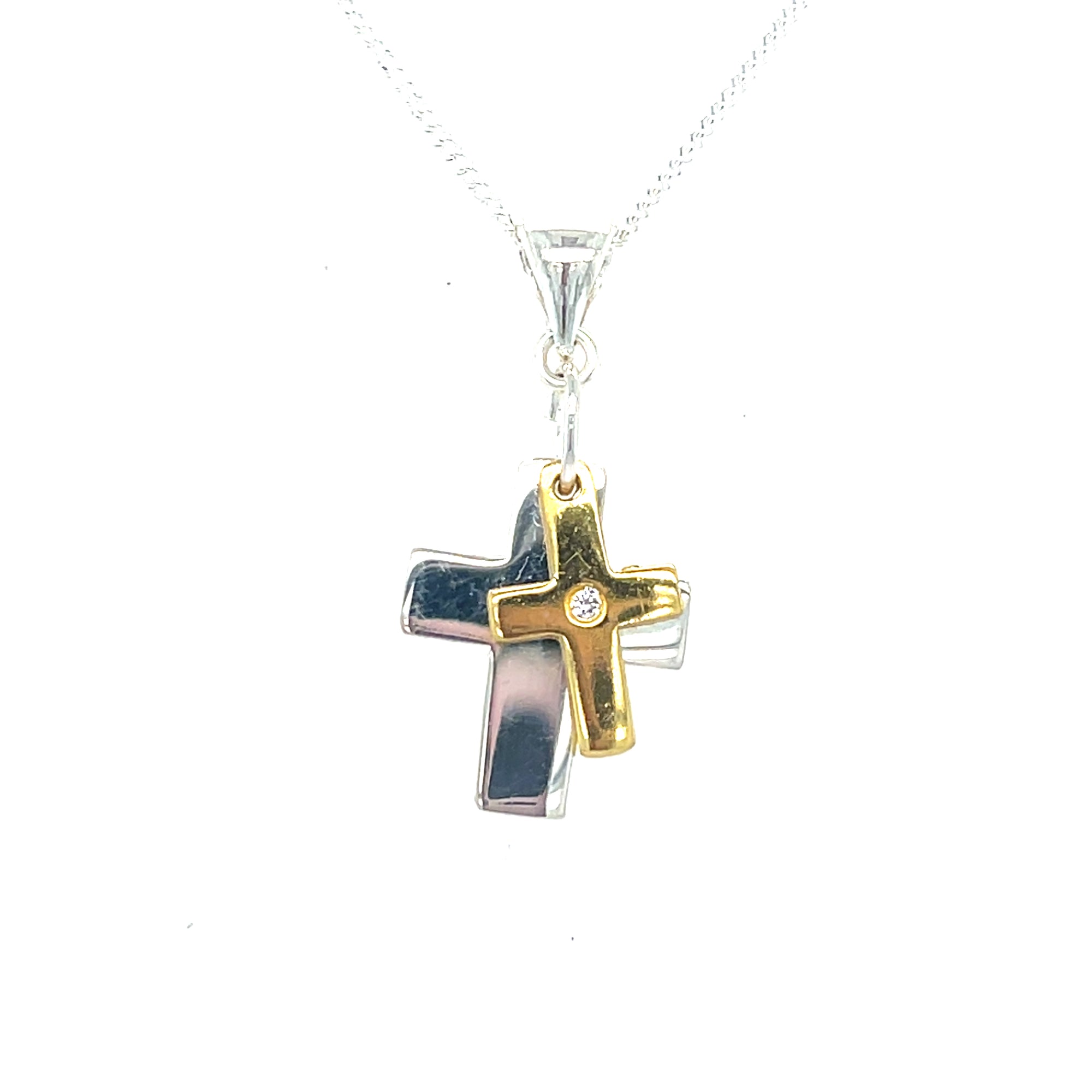 Sterling silver double cross pendant