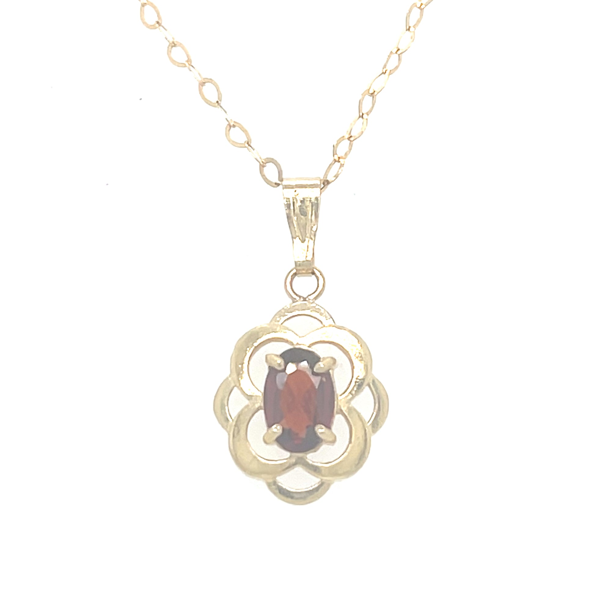 9kt Gold Pendant with Garnet Coloured Stone