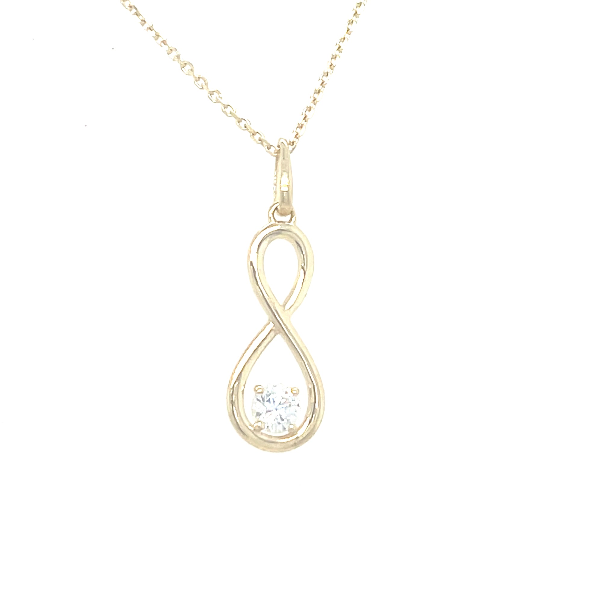 9kt Gold Infinity Pendant with Clear Stone