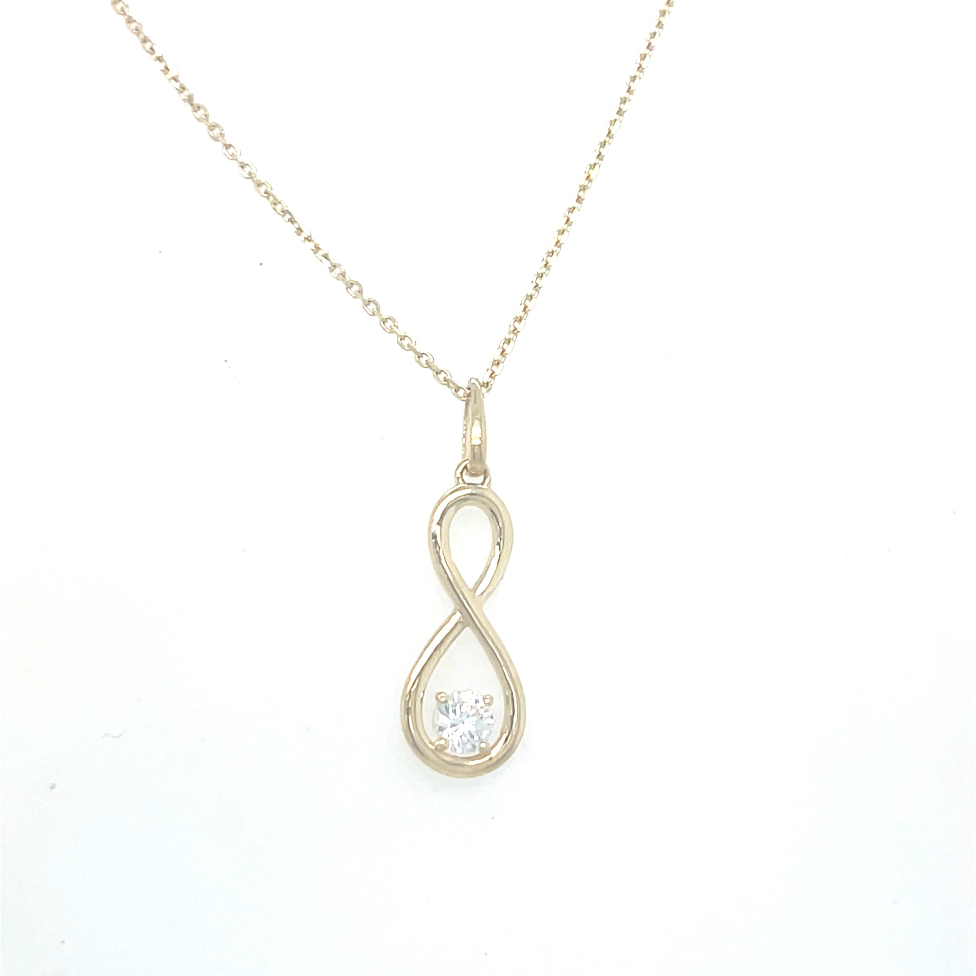 9kt Gold Infinity Pendant with Clear Stone