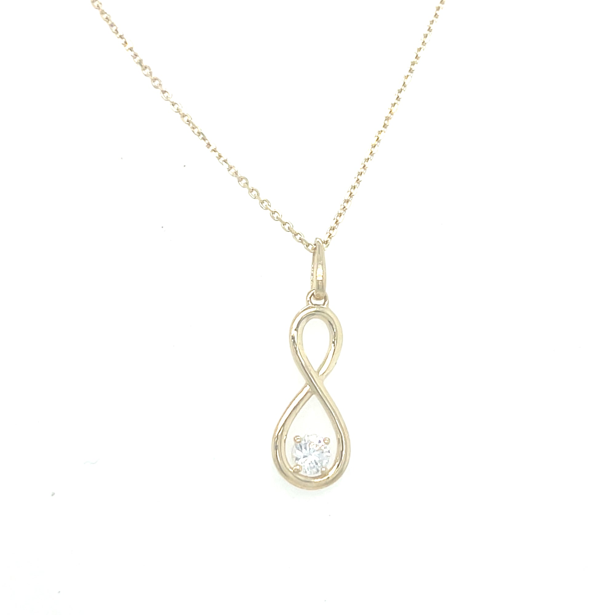9kt Gold Infinity Pendant with Clear Stone