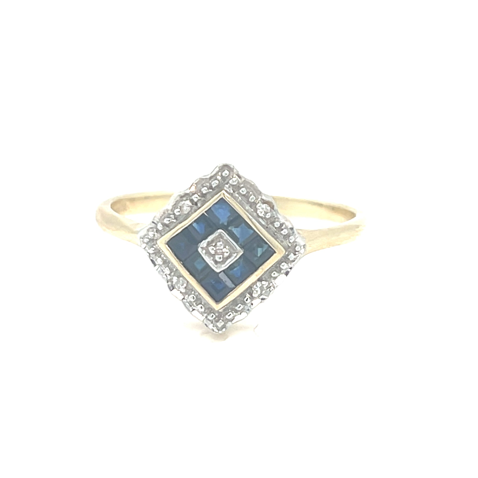 9kt Gold Dark Sapphire &amp; Diamond Ring