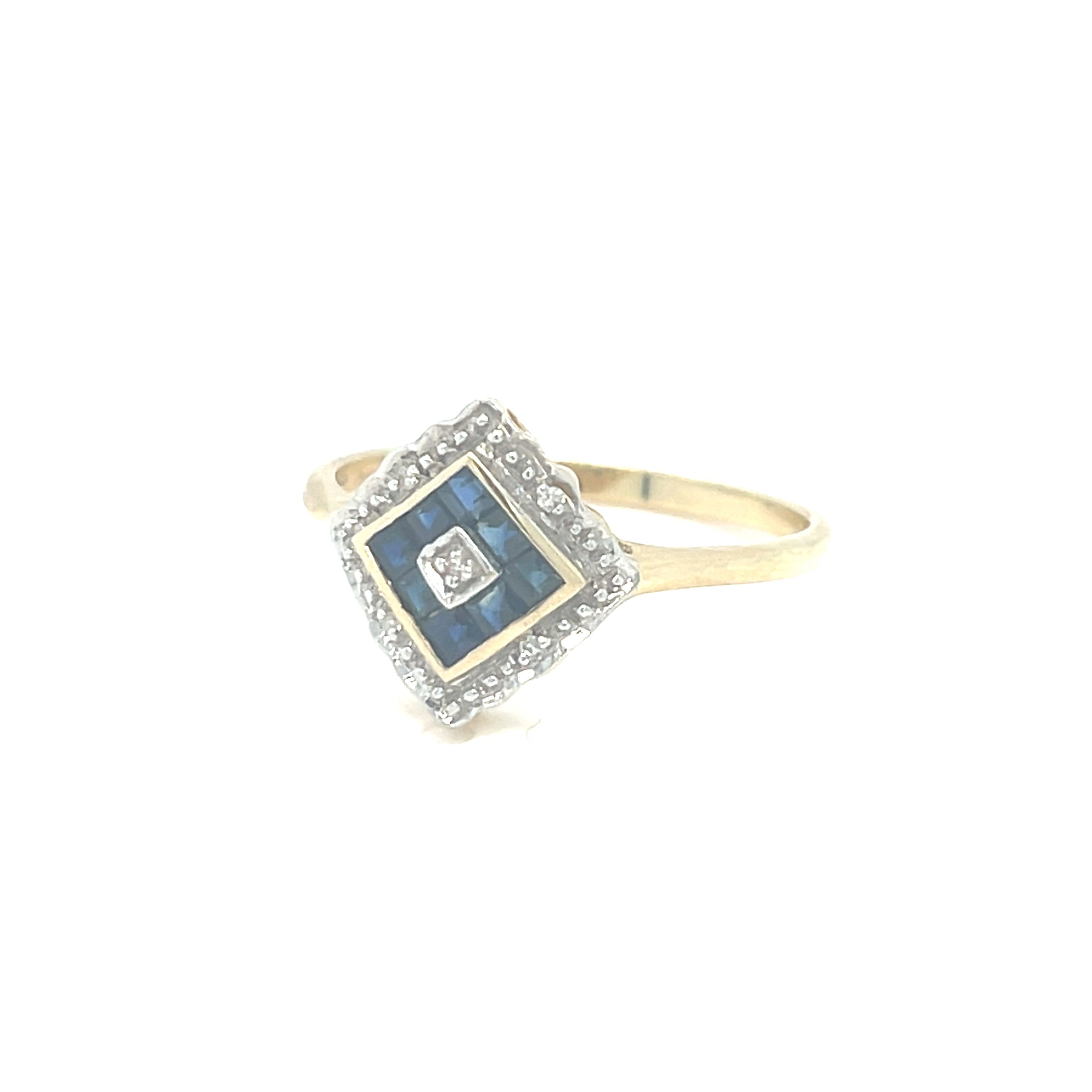 9kt Gold Dark Sapphire &amp; Diamond Ring