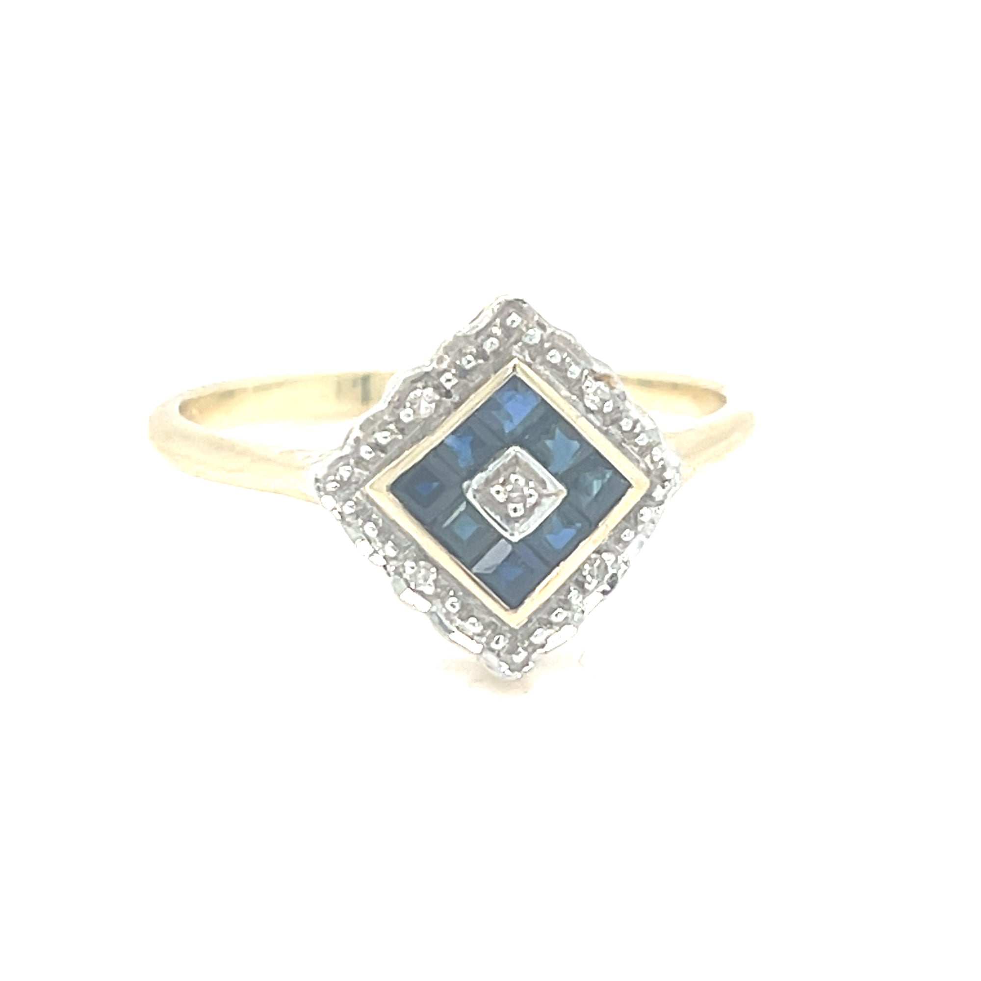 9kt Gold Dark Sapphire &amp; Diamond Ring