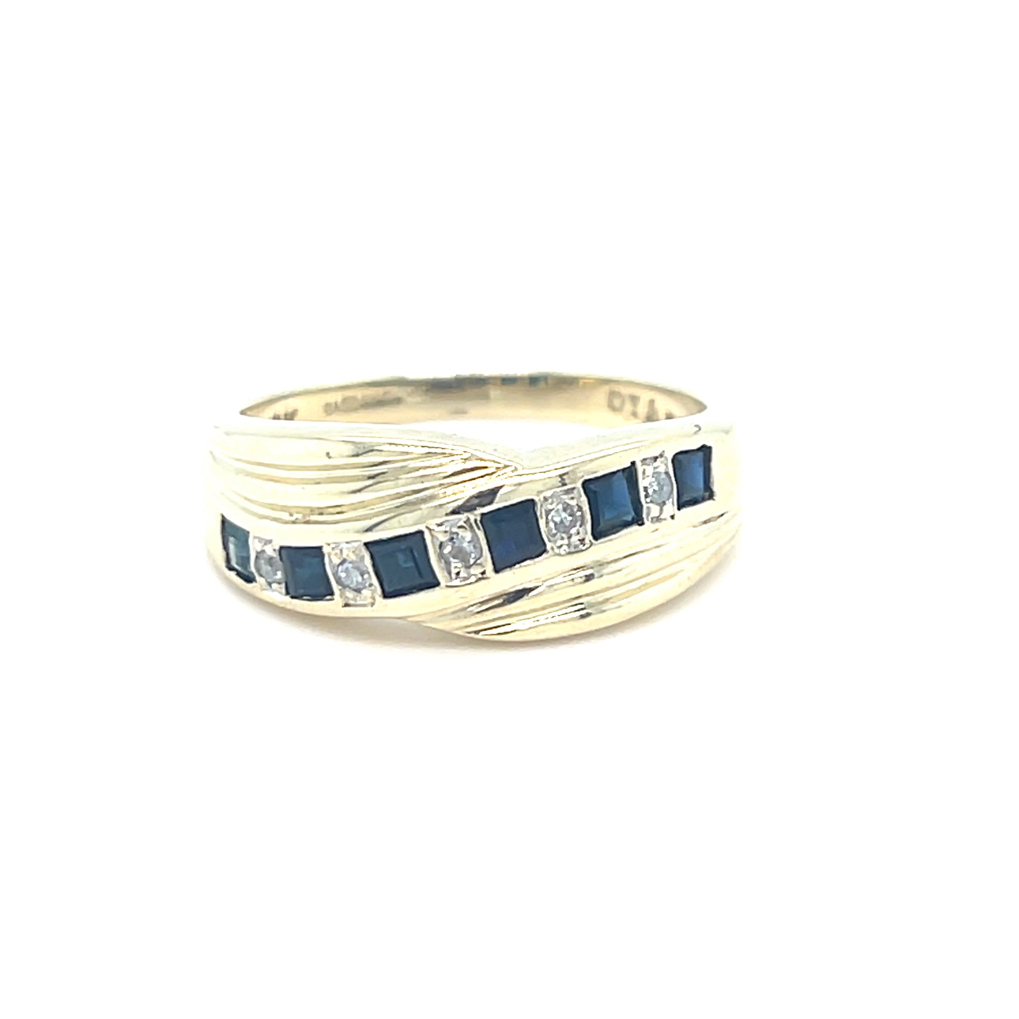 9kt Gold Sapphire &amp; Diamond Crossover Ring