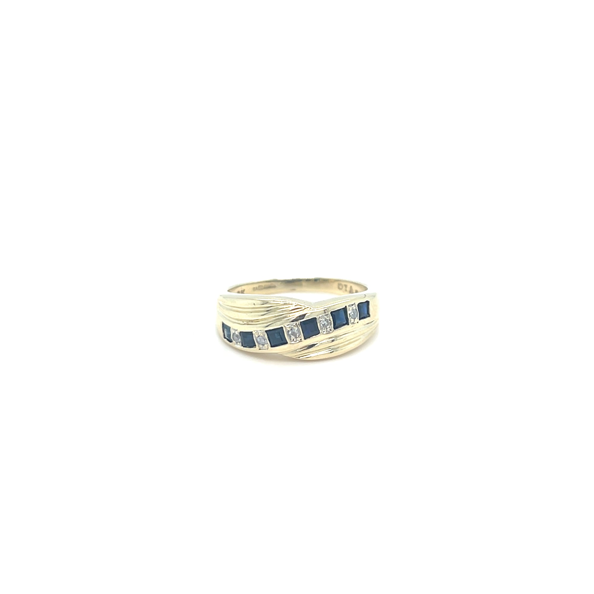 9kt Gold Sapphire &amp; Diamond Crossover Ring