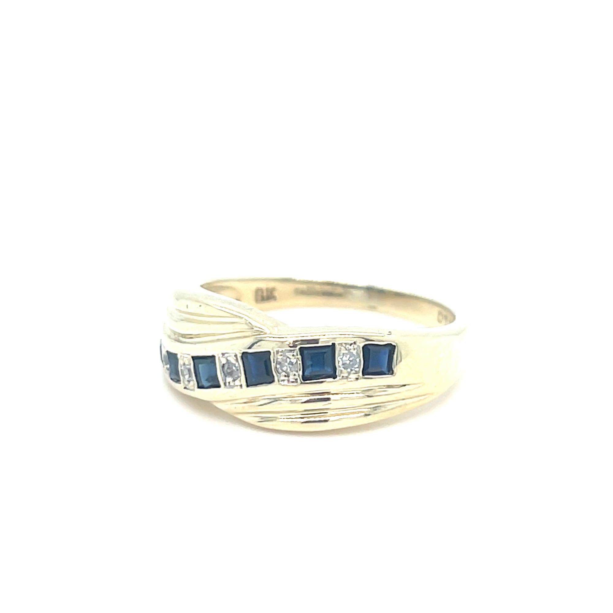 9kt Gold Sapphire &amp; Diamond Crossover Ring