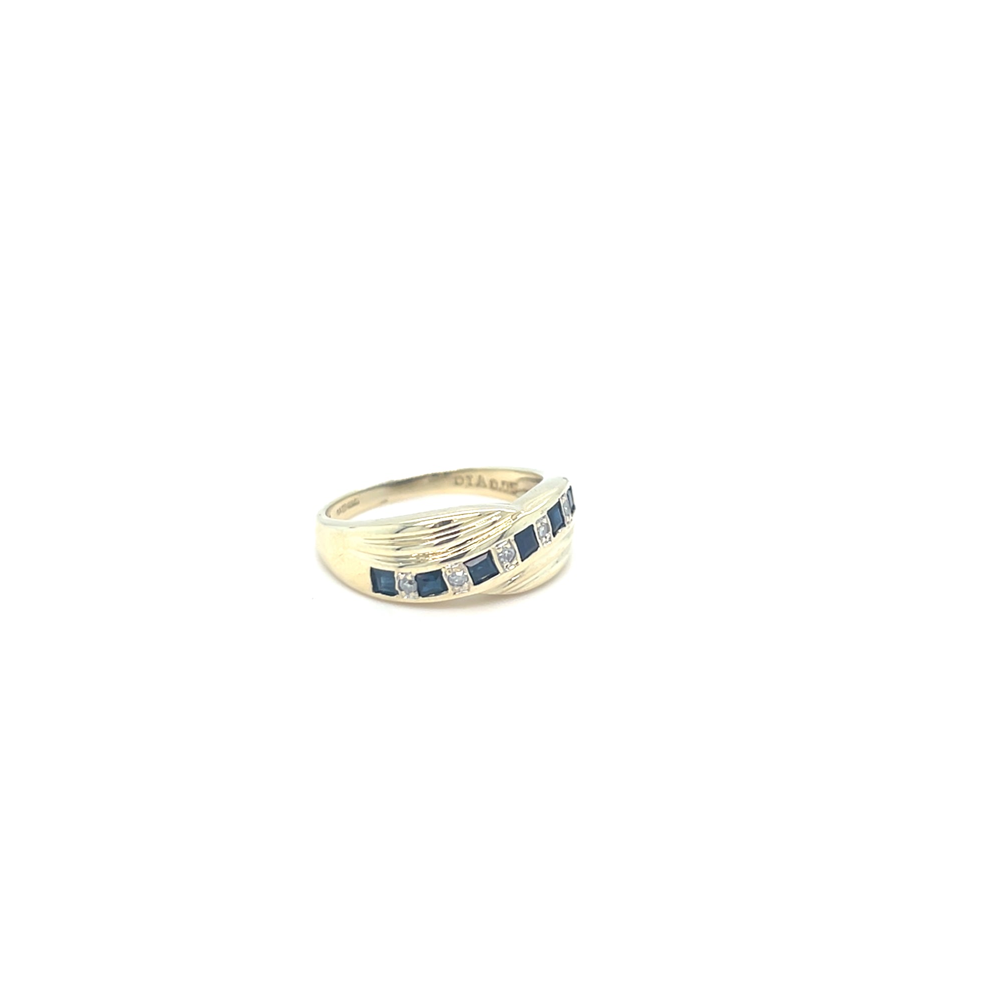 9kt Gold Sapphire &amp; Diamond Crossover Ring