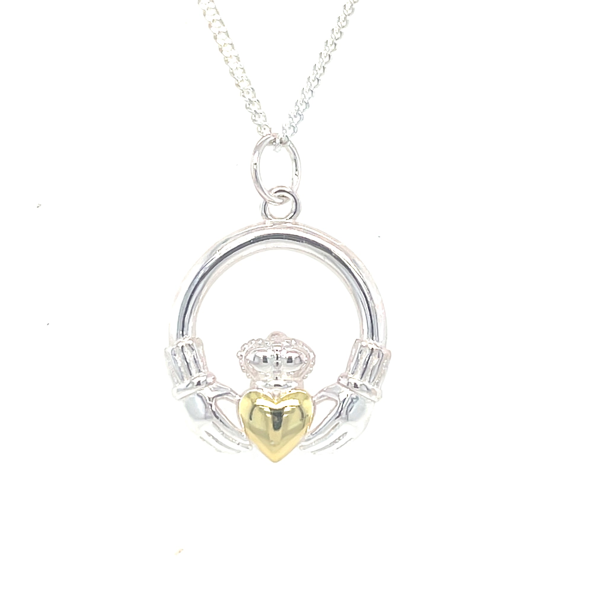 Sterling silver claddagh pendant with gold heart