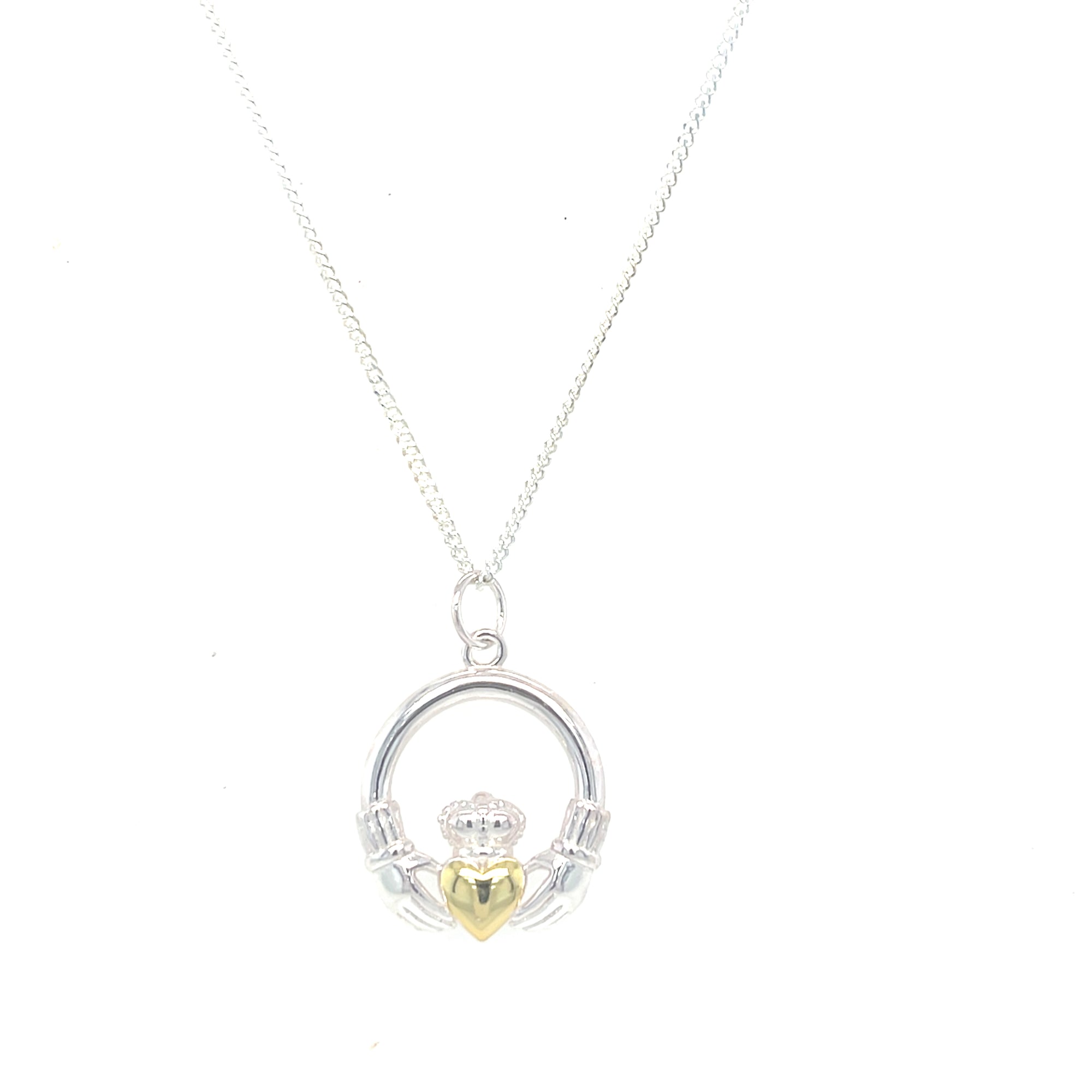 Sterling silver claddagh pendant with gold heart