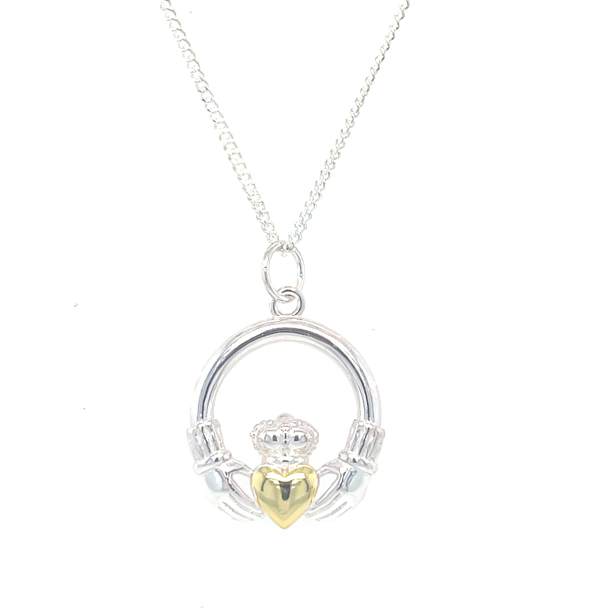 Sterling silver claddagh pendant with gold heart