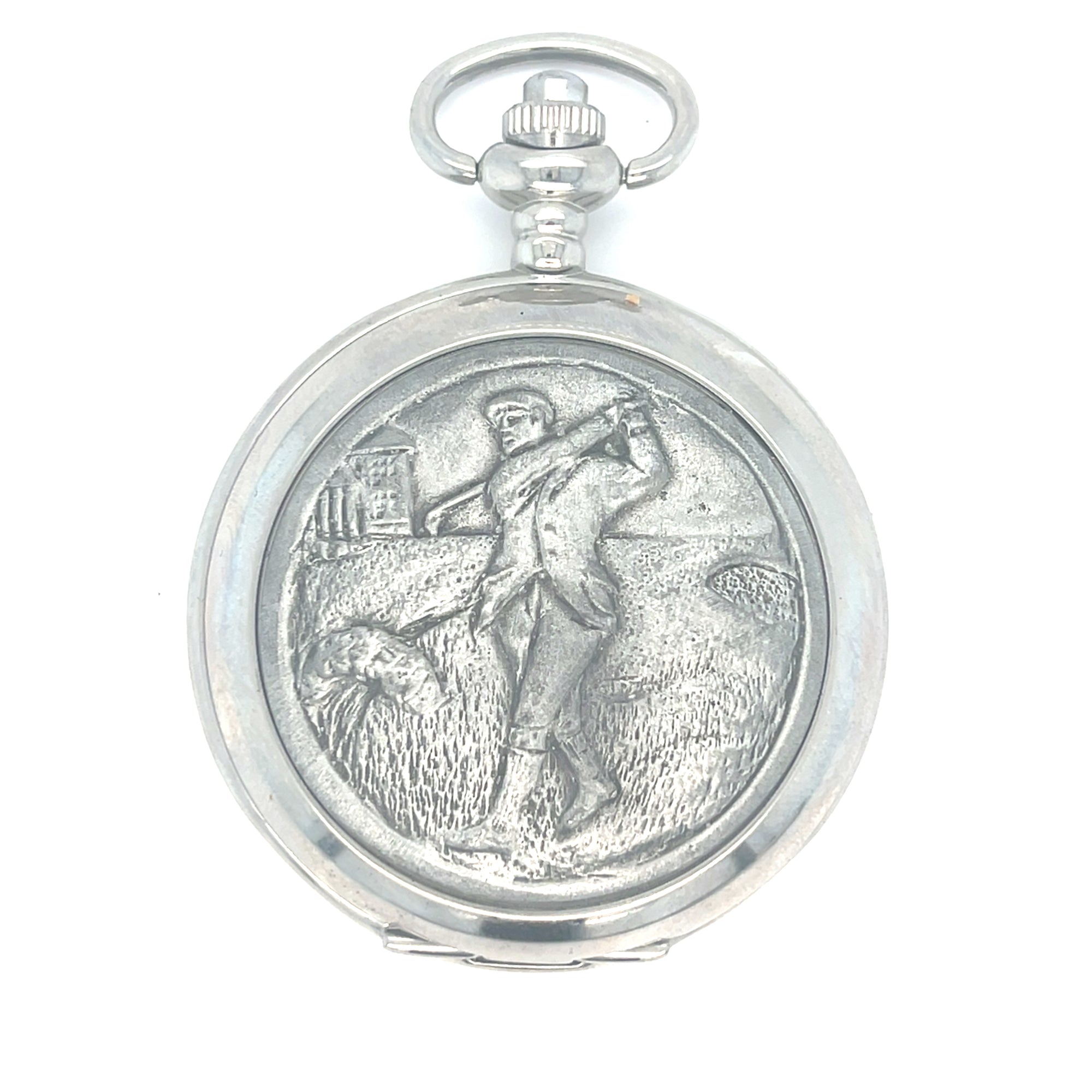 Pocket watch with golf scene