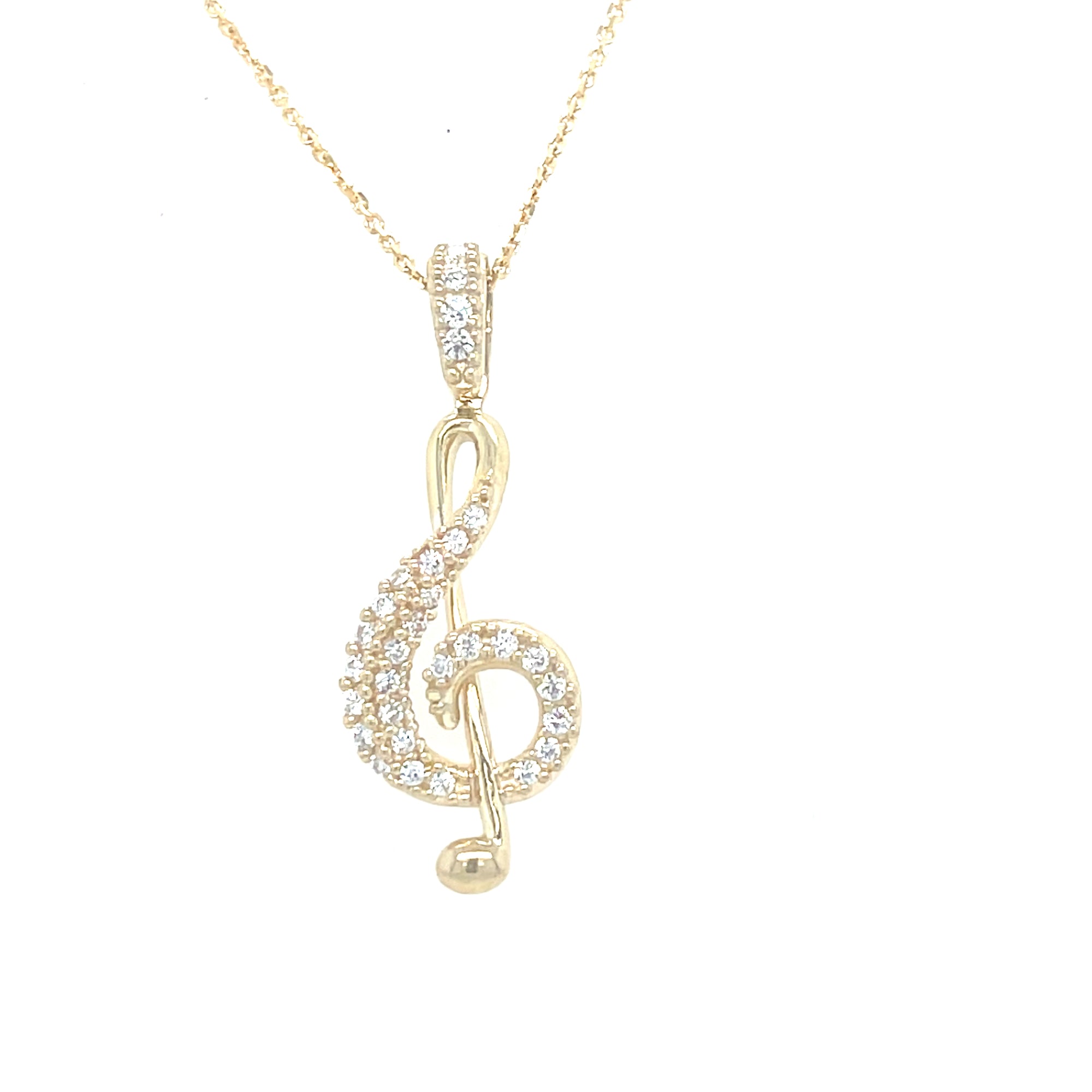 9kt Gold Stonset Treble Clef Pendant