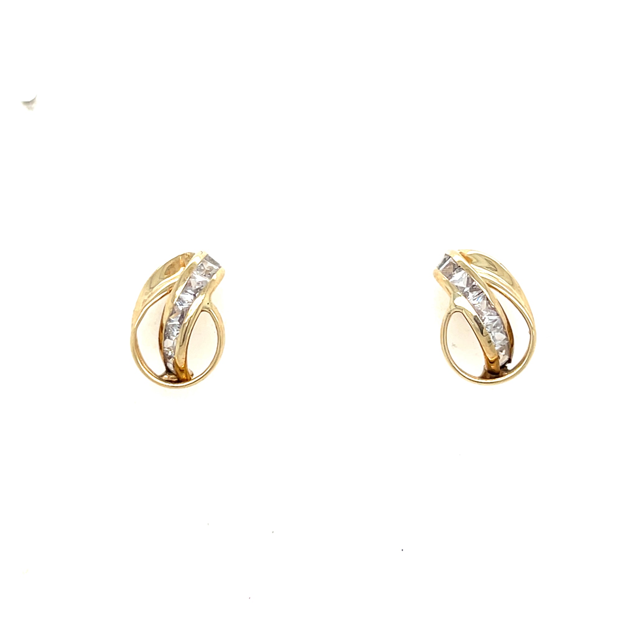 9kt Gold Twist Earrings with Clear Stones