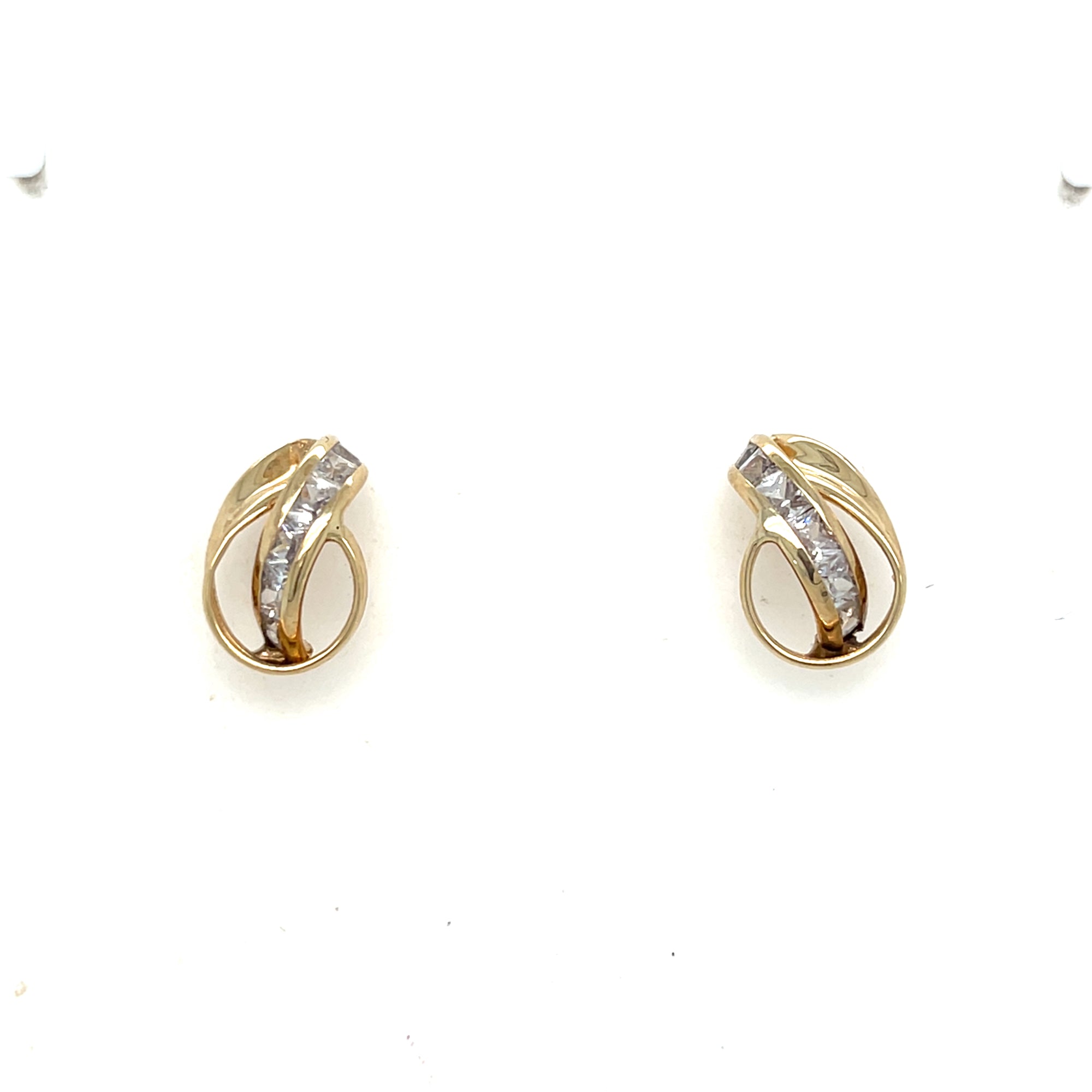 9kt Gold Twist Earrings with Clear Stones