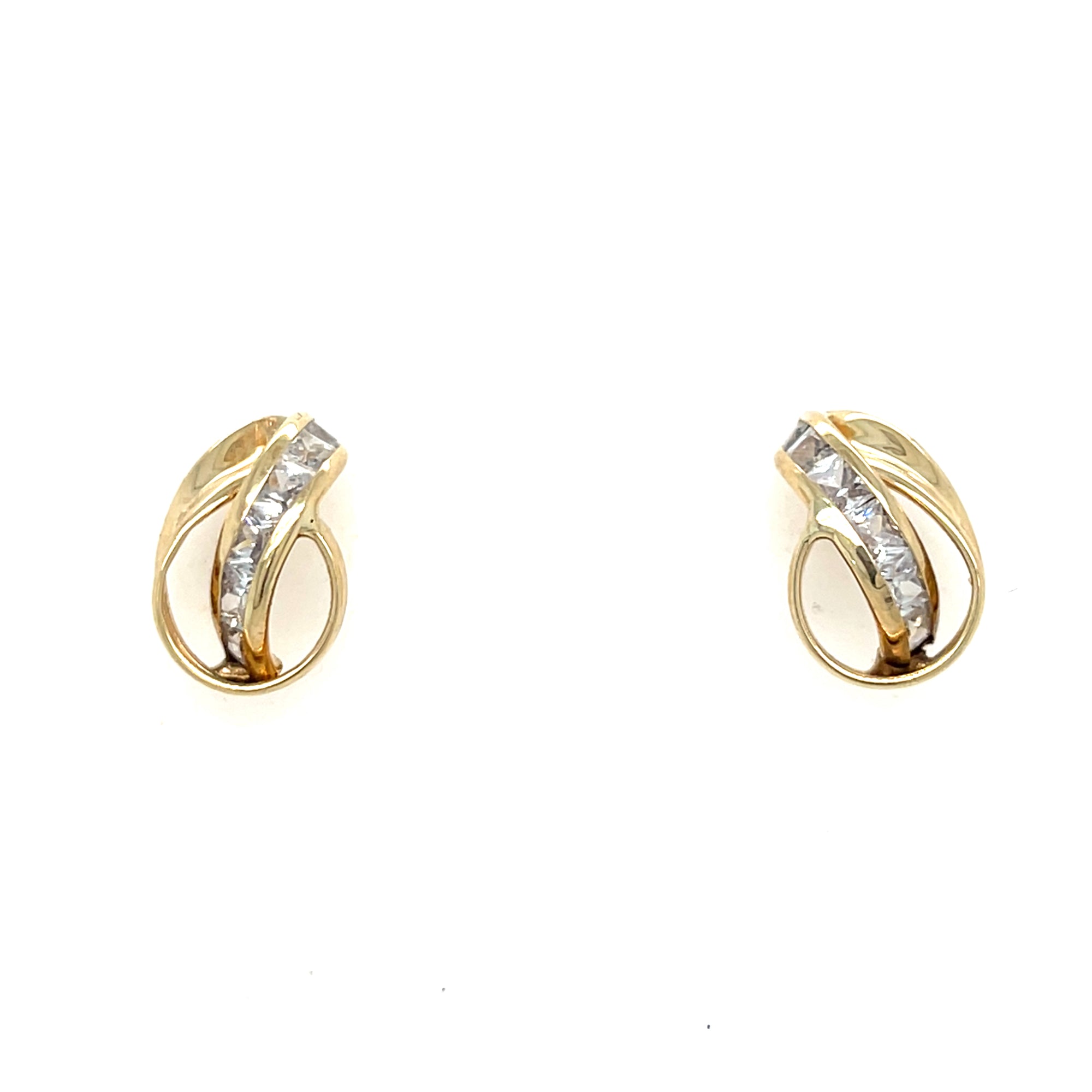 9kt Gold Twist Earrings with Clear Stones