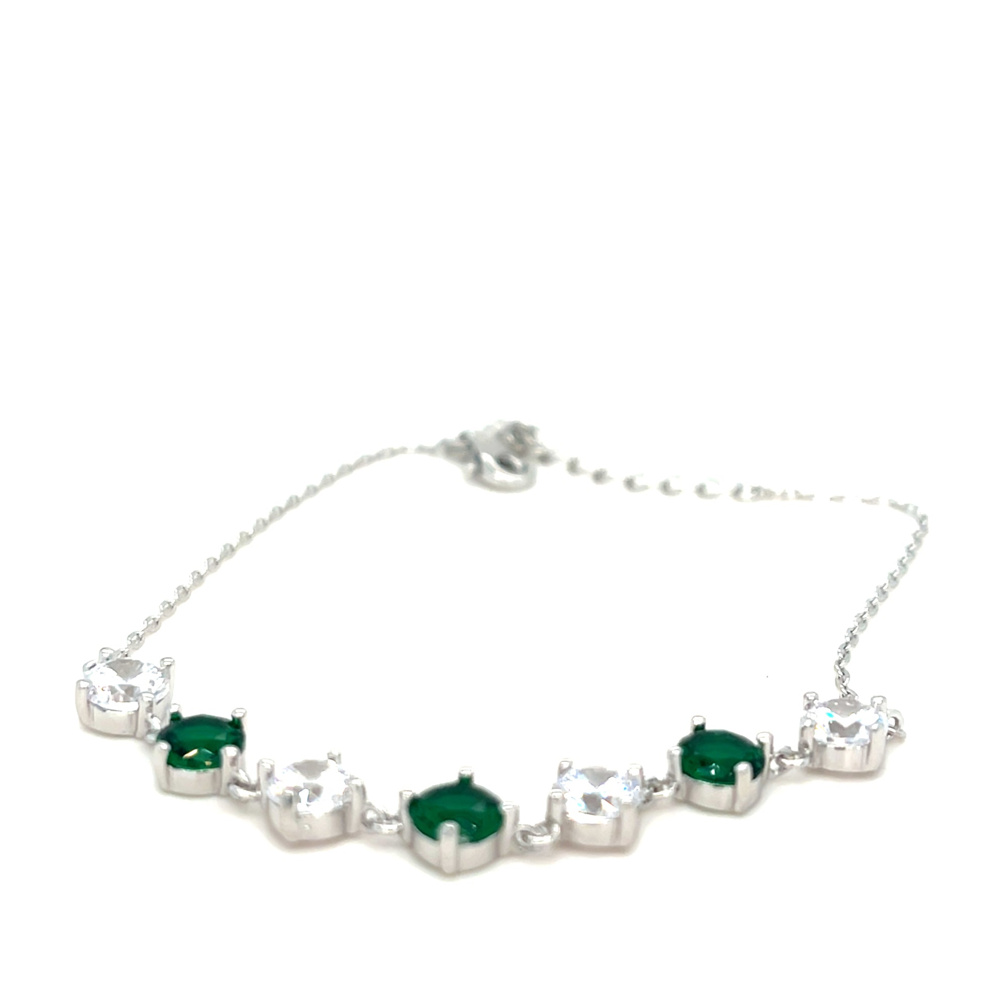 Sterling Silver Bracelet with Green &amp; Clear Stones