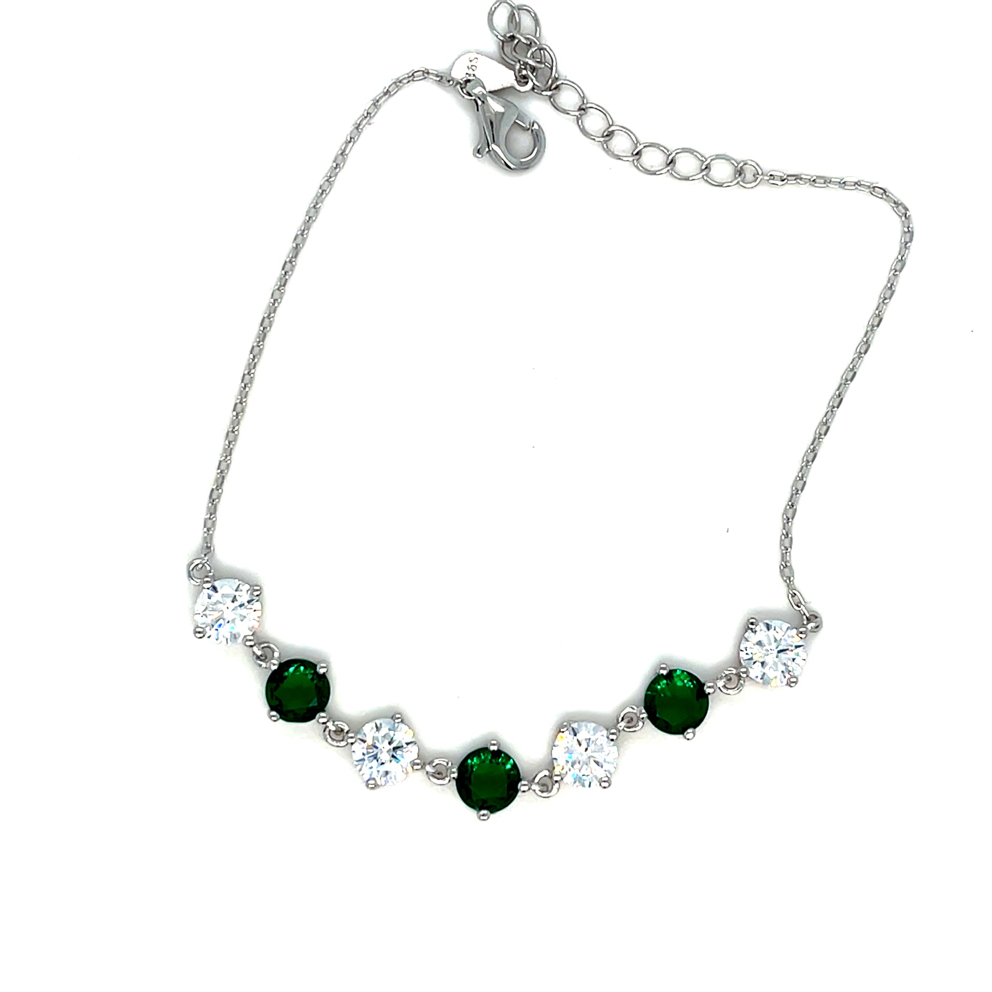 Sterling Silver Bracelet with Green &amp; Clear Stones