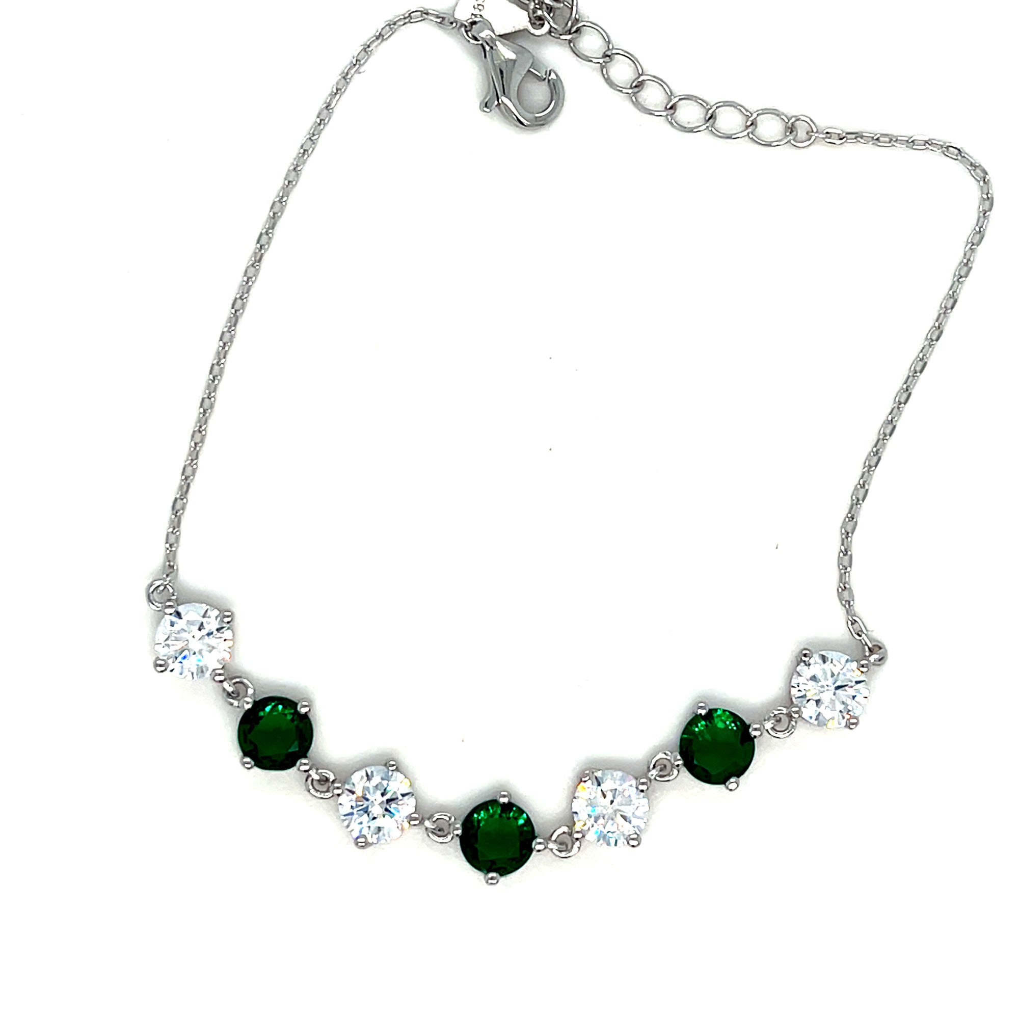 Sterling Silver Bracelet with Green &amp; Clear Stones