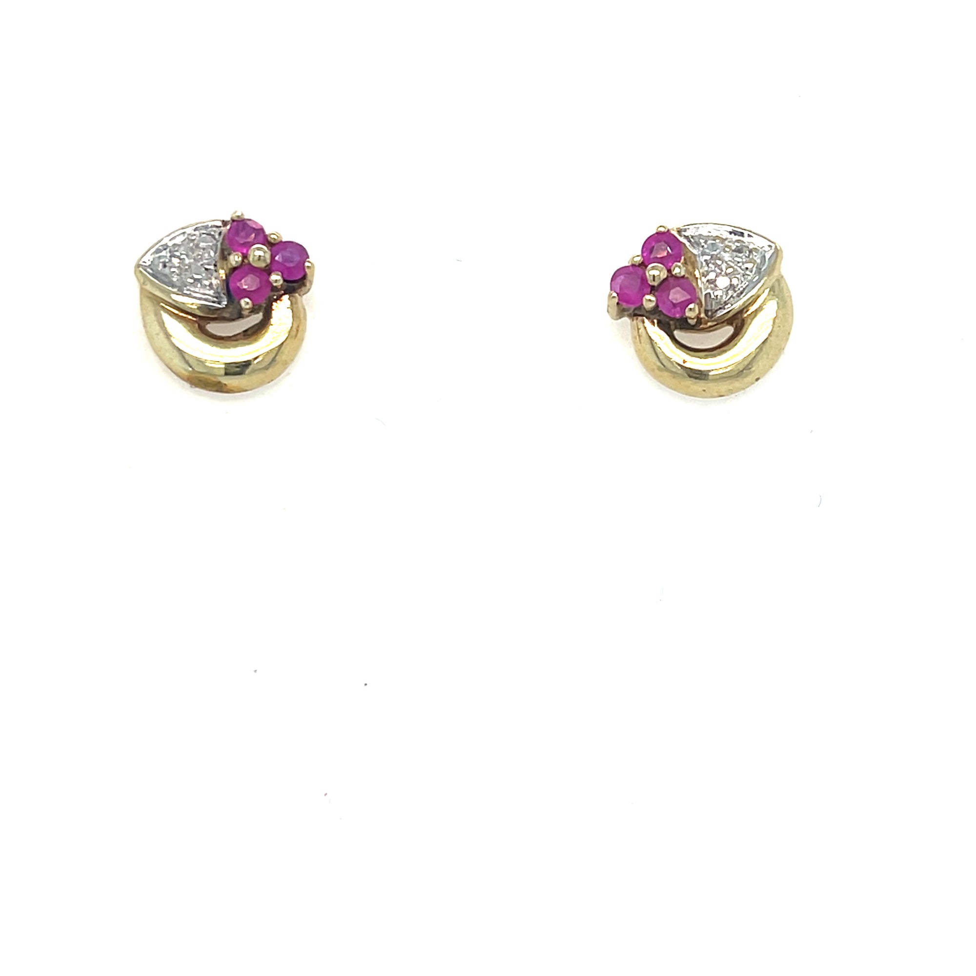 9kt Gold Ruby &amp; Diamond Stud Earrings