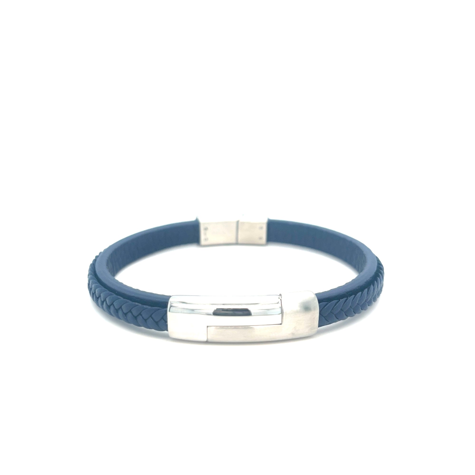 Mens Blue Leather Effect Bracelet