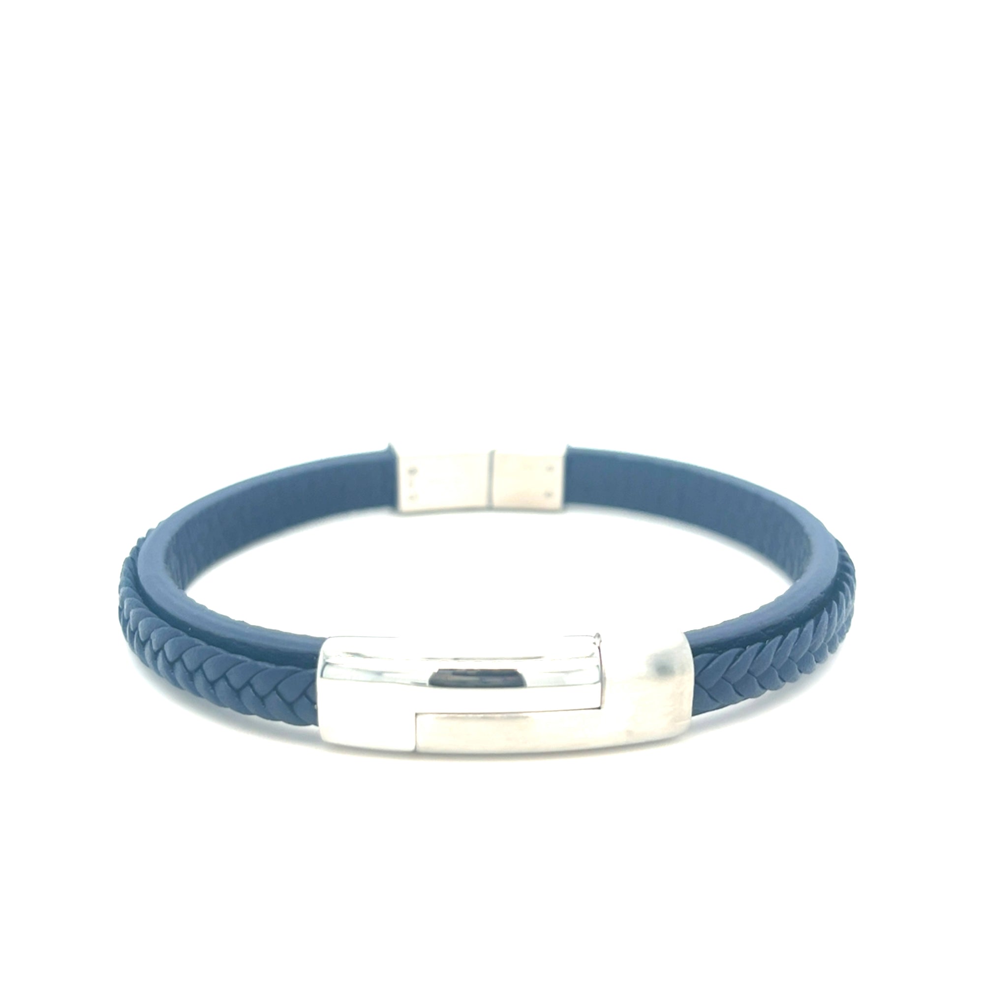 Mens Blue Leather Effect Bracelet