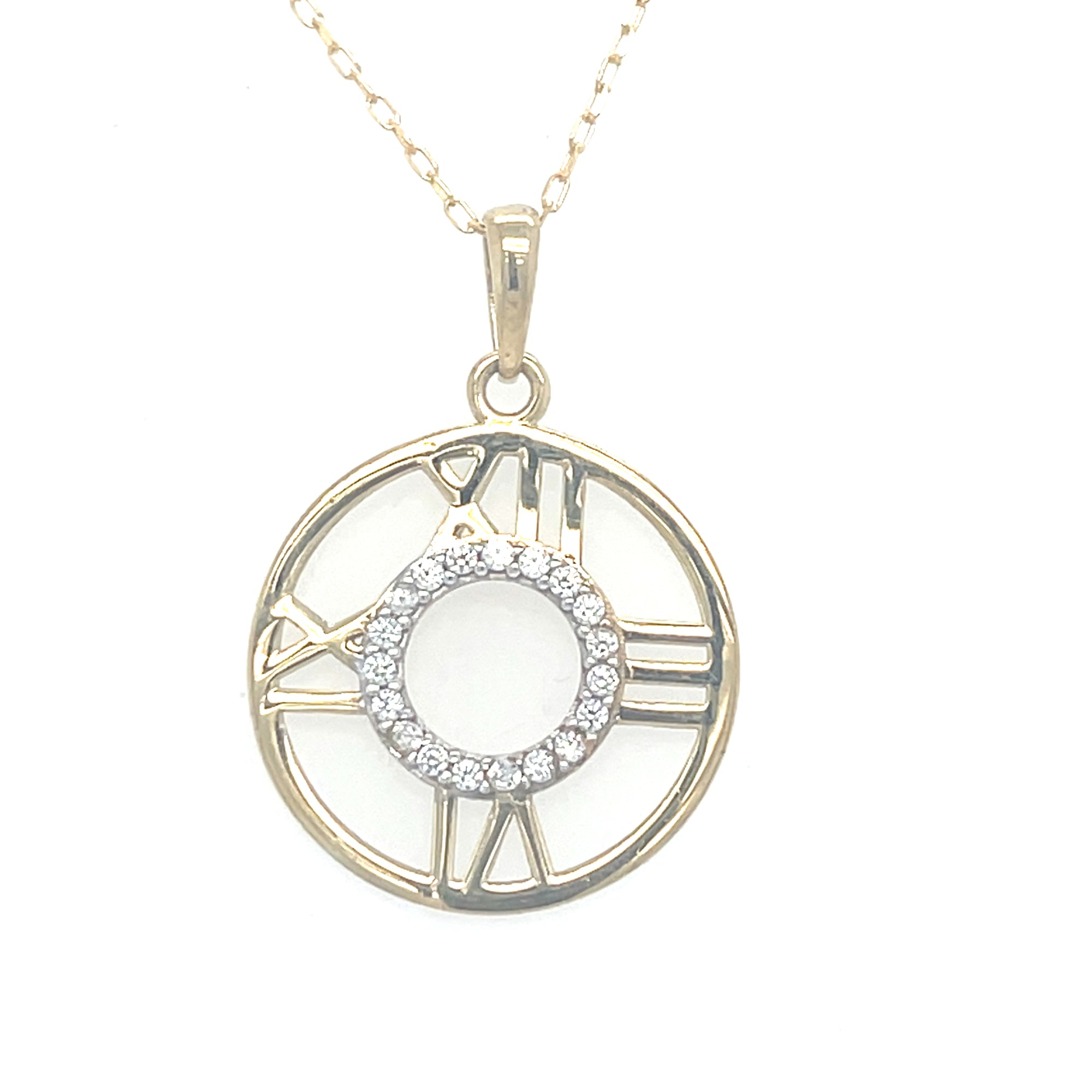 9kt Gold Clock Inspired Pendant