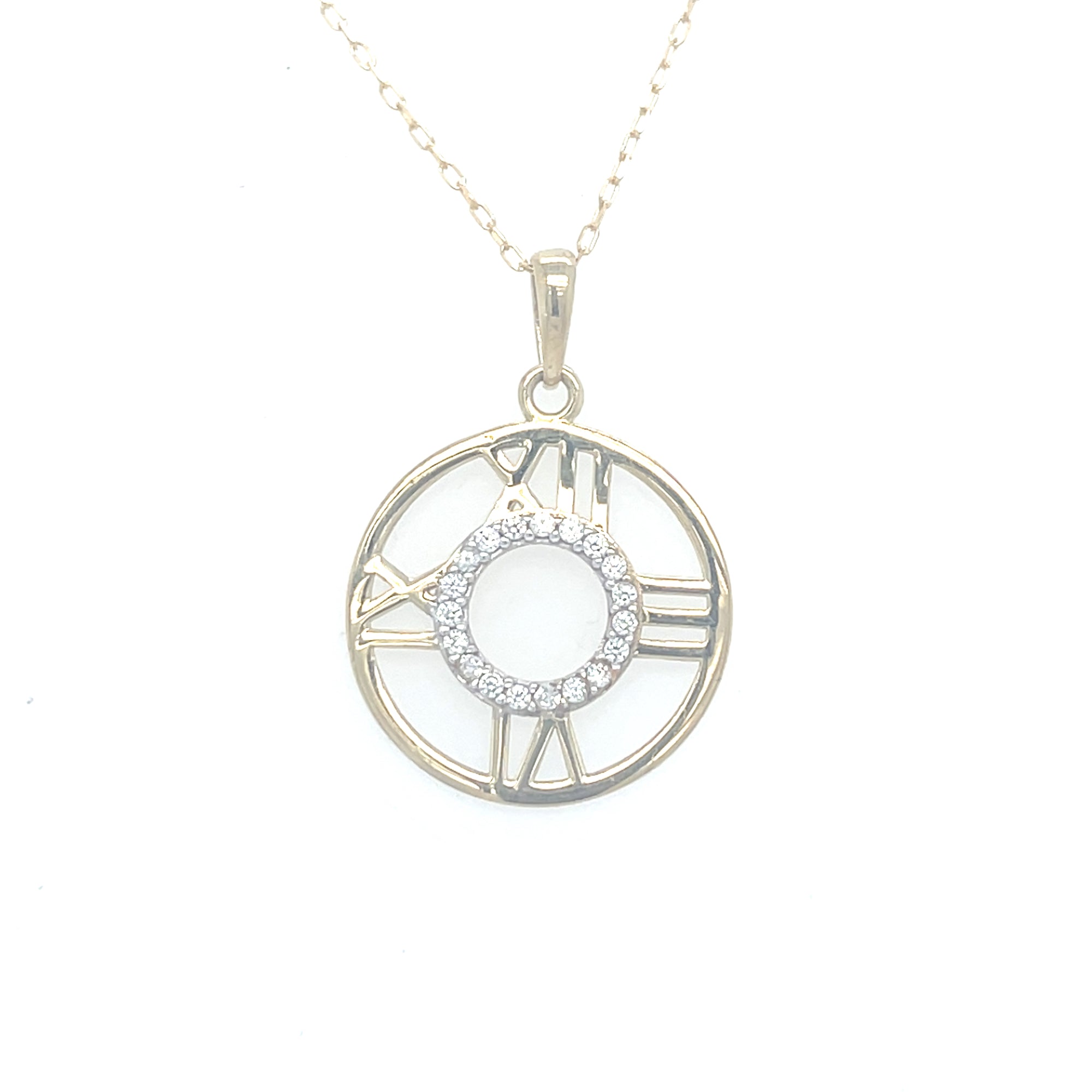 9kt Gold Clock Inspired Pendant