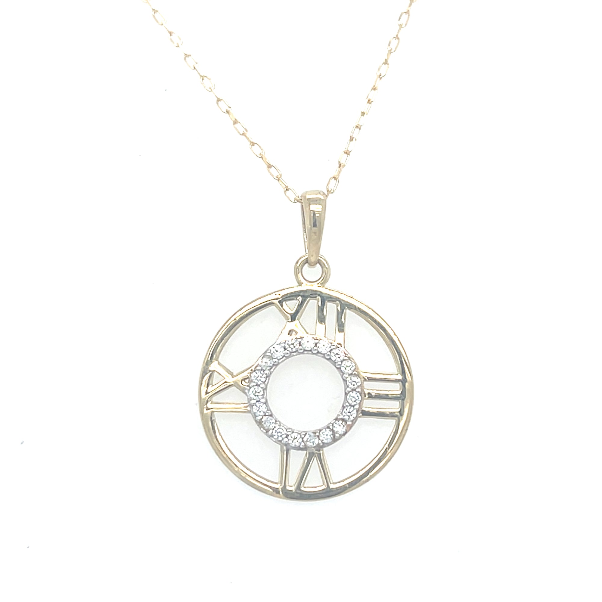 9kt Gold Clock Inspired Pendant