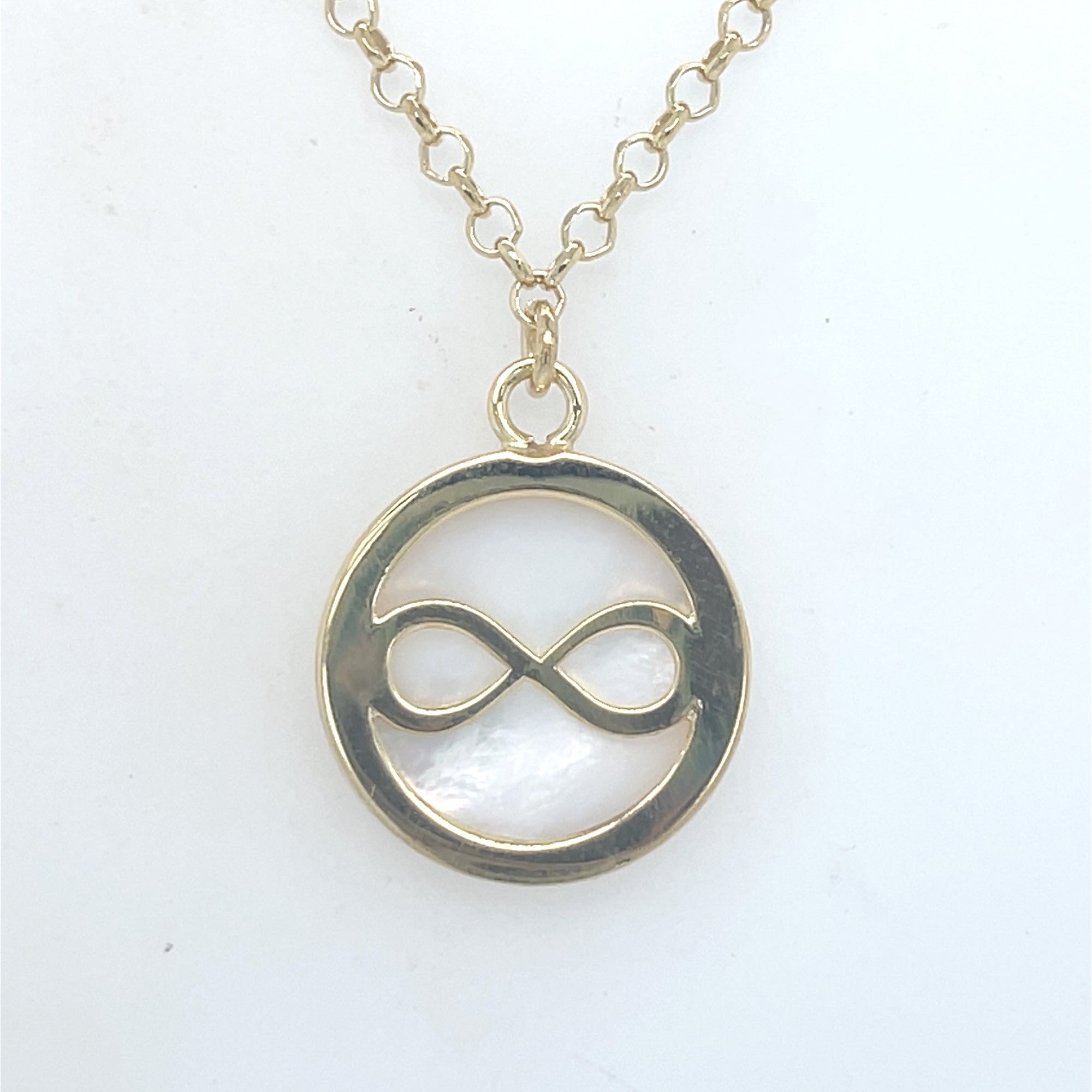 Gold Plated Infinity Pendant with Mother of Pearl